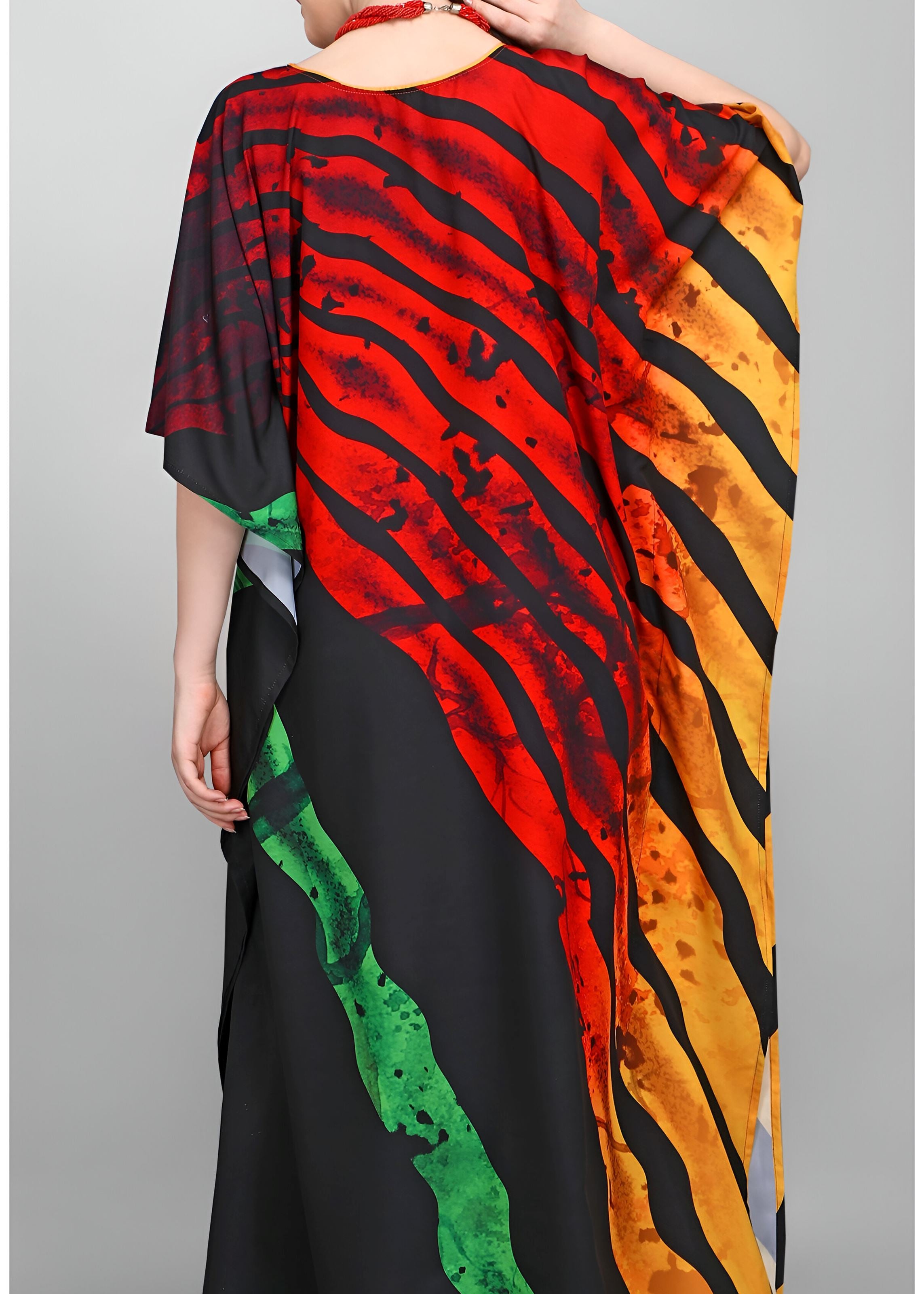 Multi Polyester Crepe Readymade Kaftan Digital Print With Stone Work
