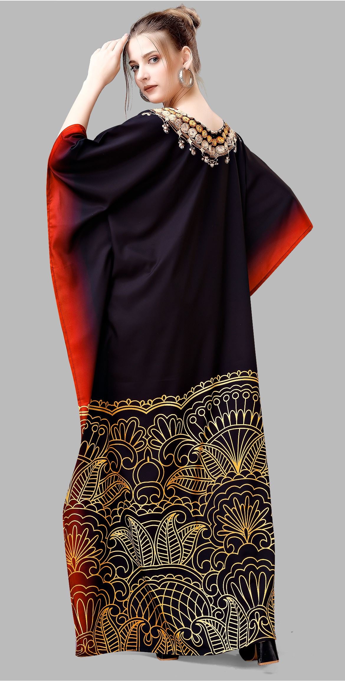 Multi Polyester Crepe Readymade Kaftan Digital Print With Stone Work