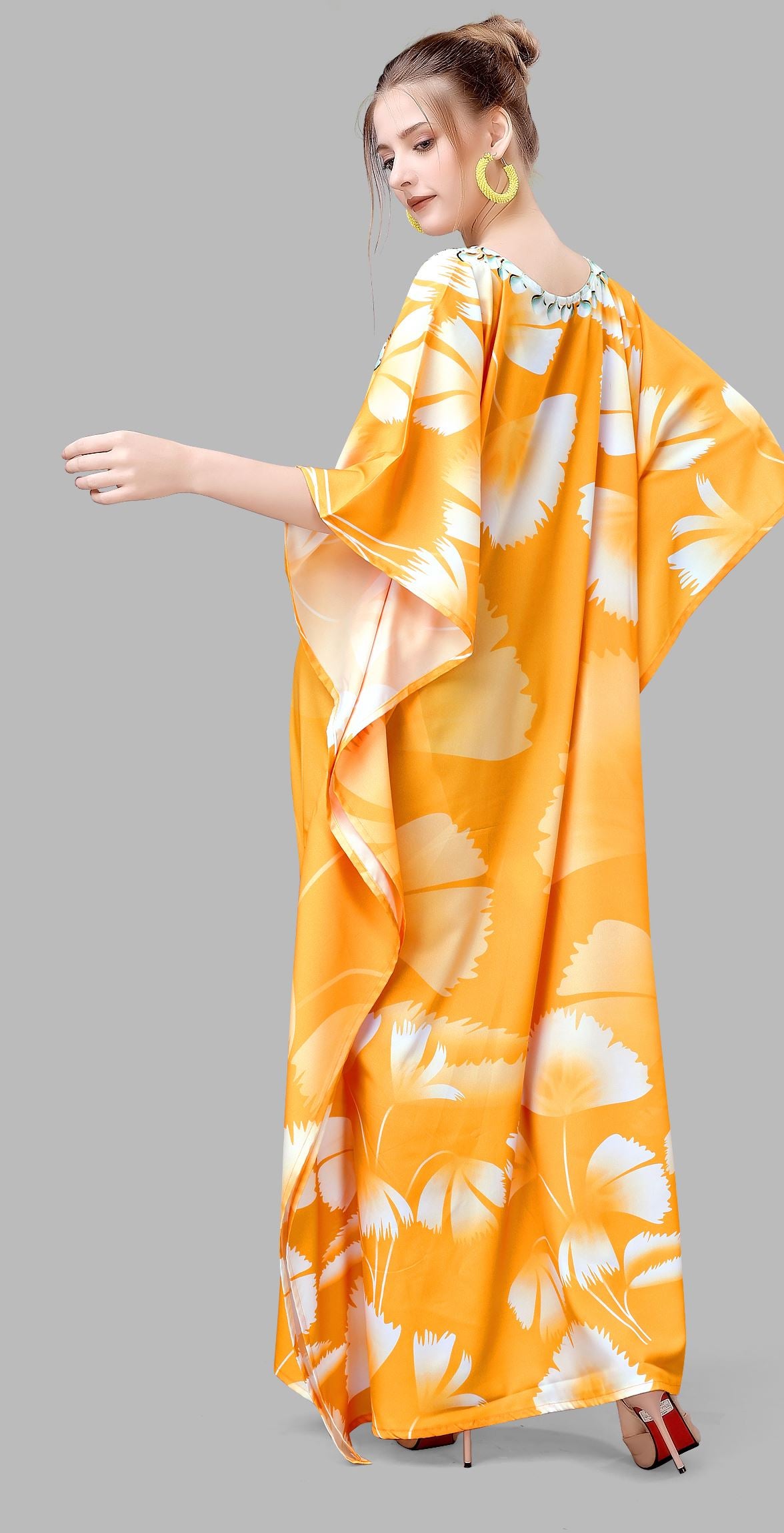 Multi Polyester Crepe Readymade Kaftan Digital Print With Stone Work