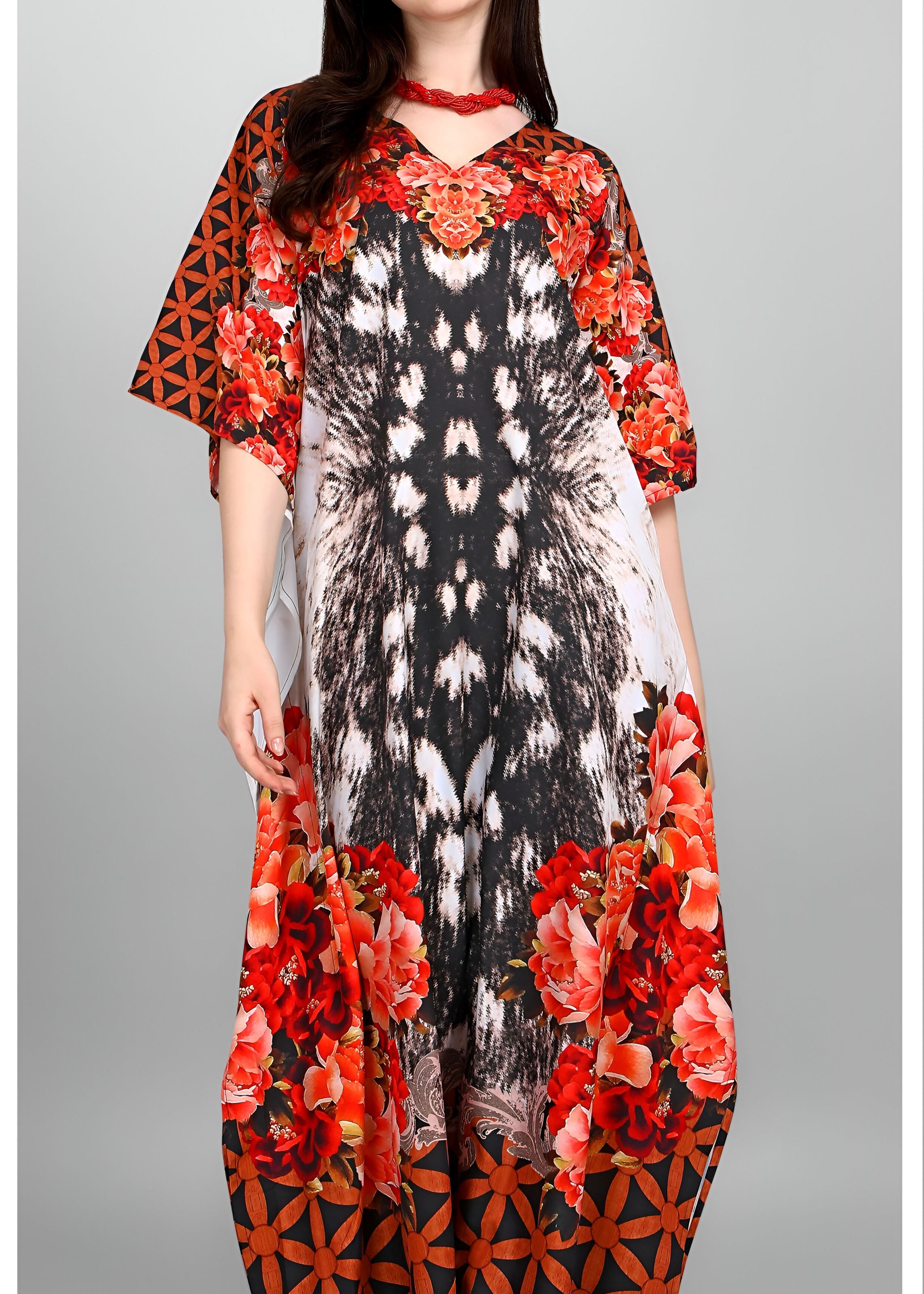 Multi Polyester Crepe Readymade Kaftan Digital Print With Stone Work