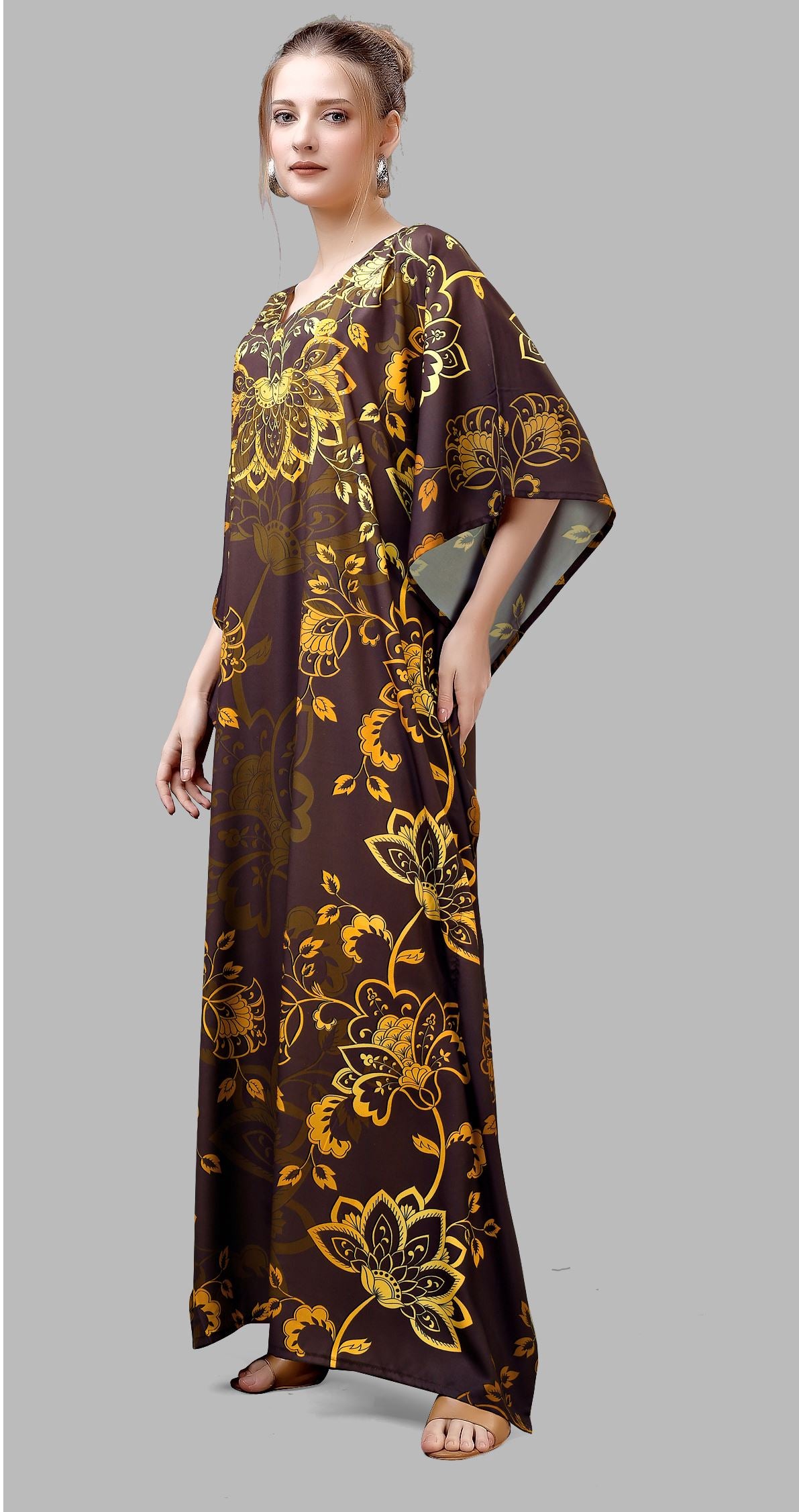 Multi Polyester Crepe Readymade Kaftan Digital Print With Stone Work