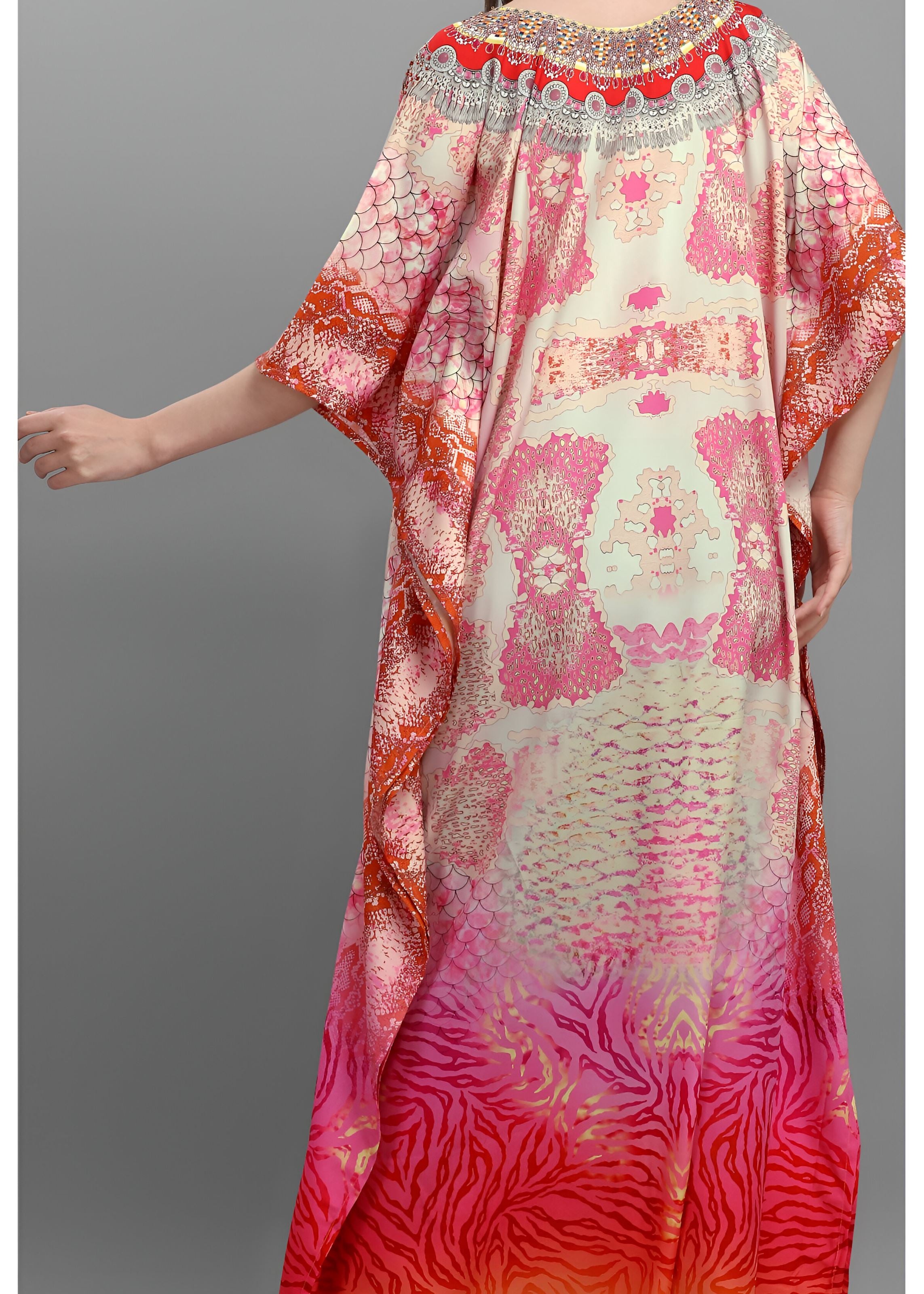 Multi Polyester Crepe Readymade Kaftan Digital Print With Stone Work