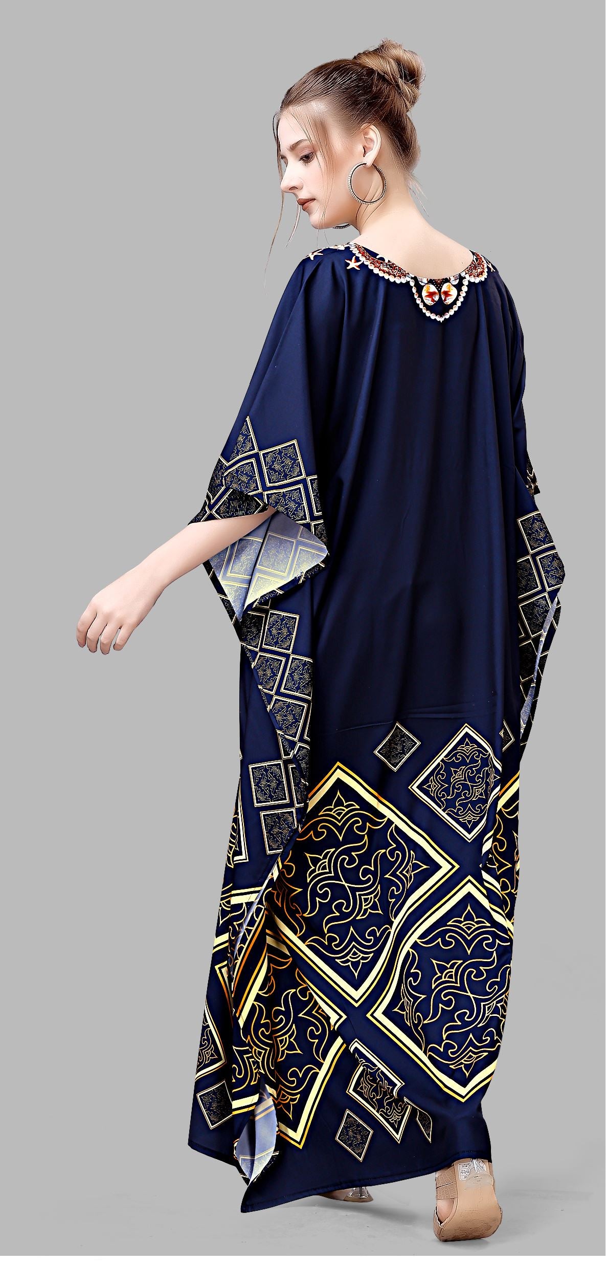 Multi Polyester Crepe Readymade Kaftan Digital Print With Stone Work