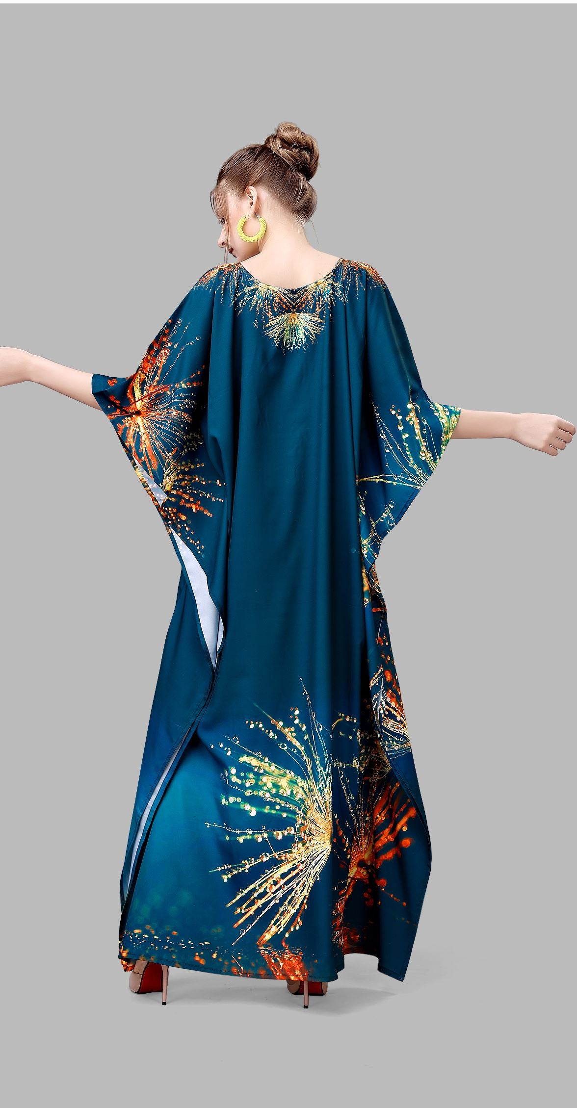 Multi Polyester Crepe Readymade Kaftan Digital Print With Stone Work