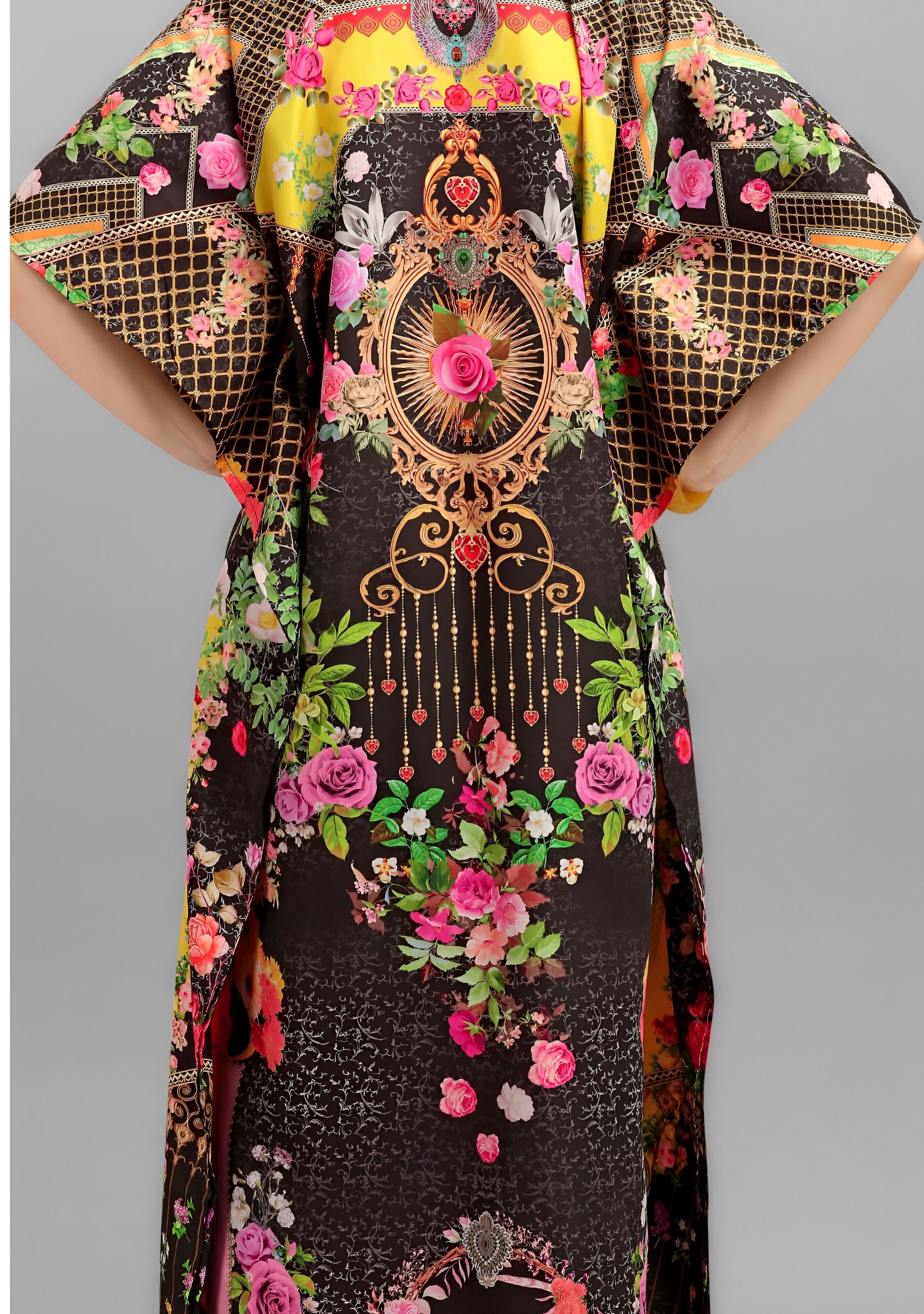 Multi Polyester Crepe Readymade Kaftan Digital Print With Stone Work