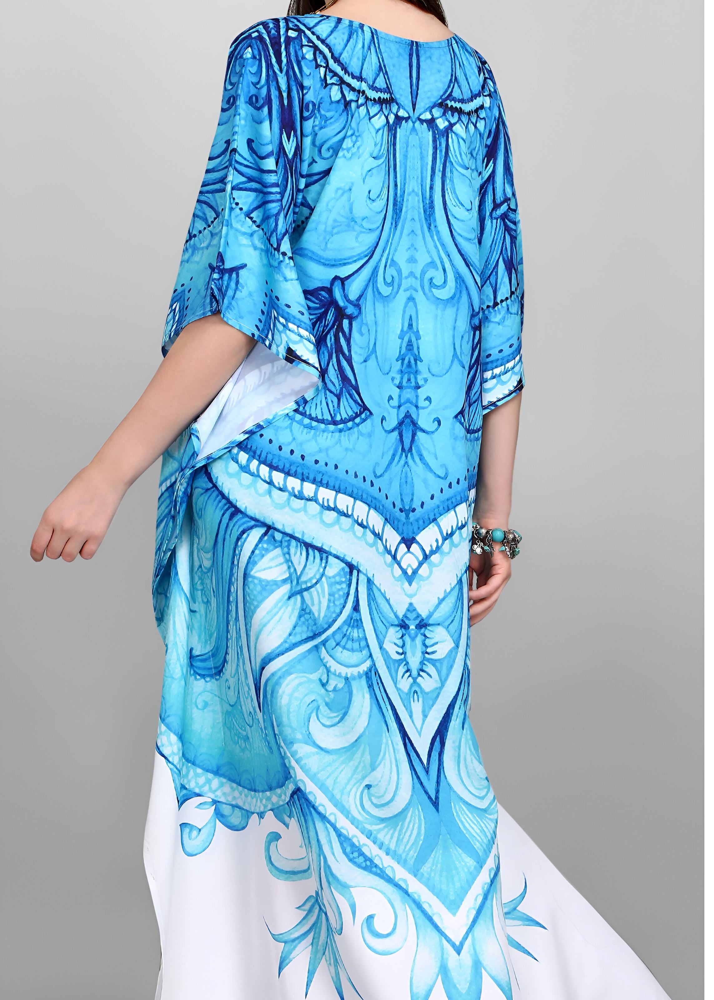 Multi Polyester Crepe Readymade Kaftan Digital Print With Stone Work