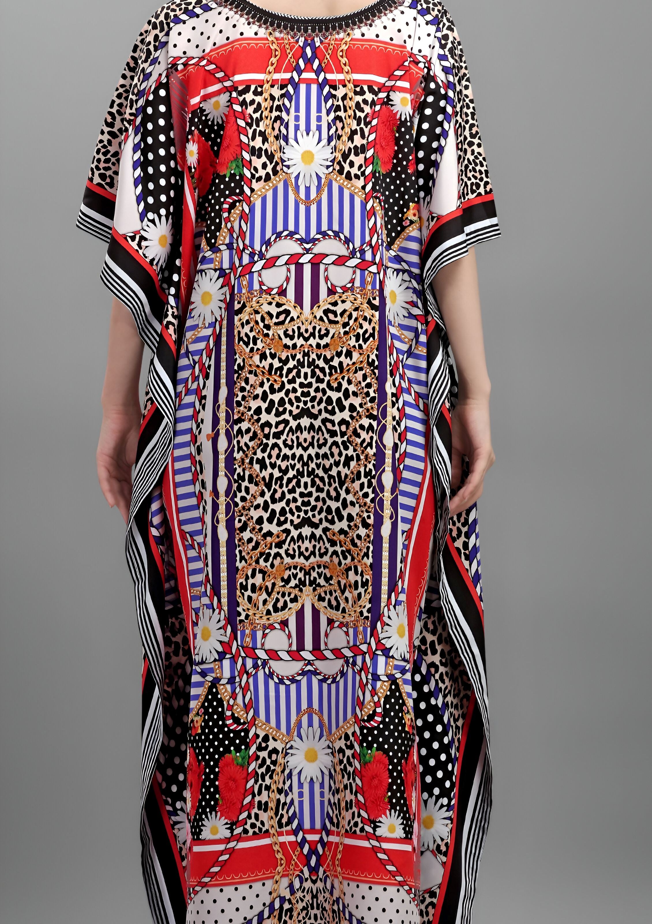 Multi Polyester Crepe Readymade Kaftan Digital Print With Stone Work