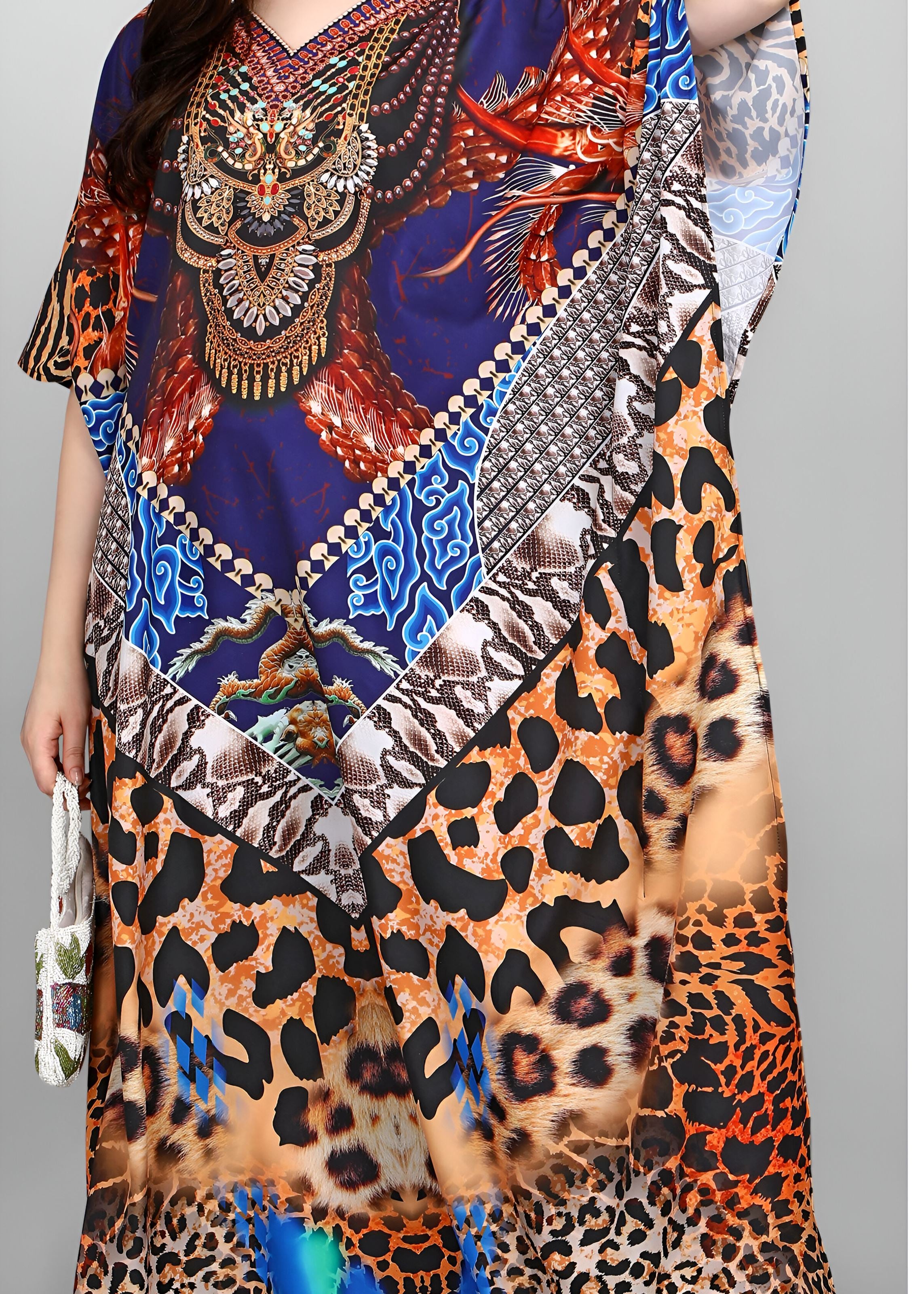 Multi Polyester Crepe Readymade Kaftan Digital Print With Stone Work