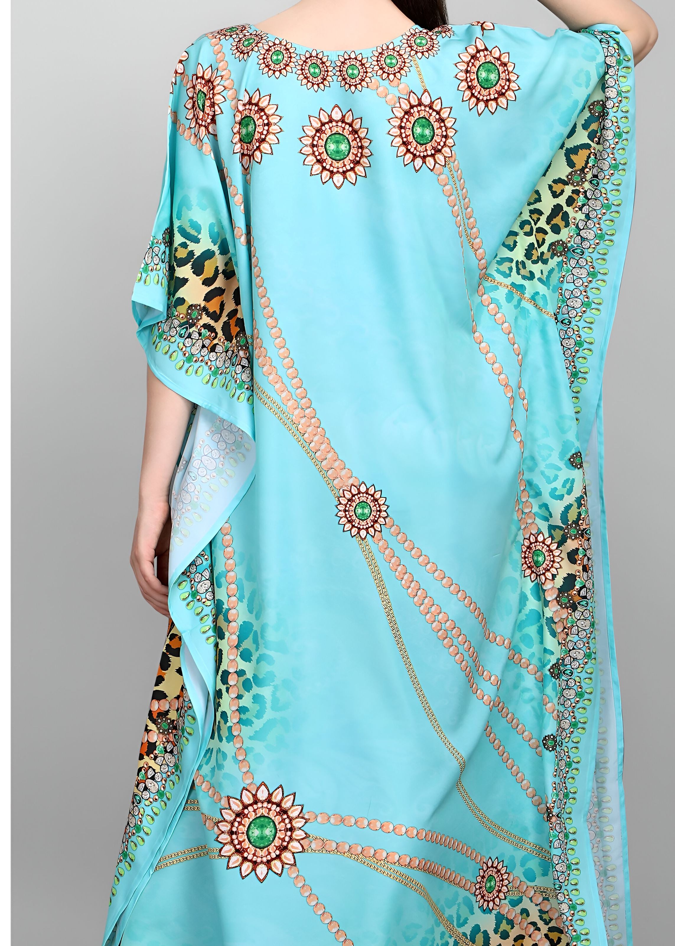 Multi Polyester Crepe Readymade Kaftan Digital Print With Stone Work