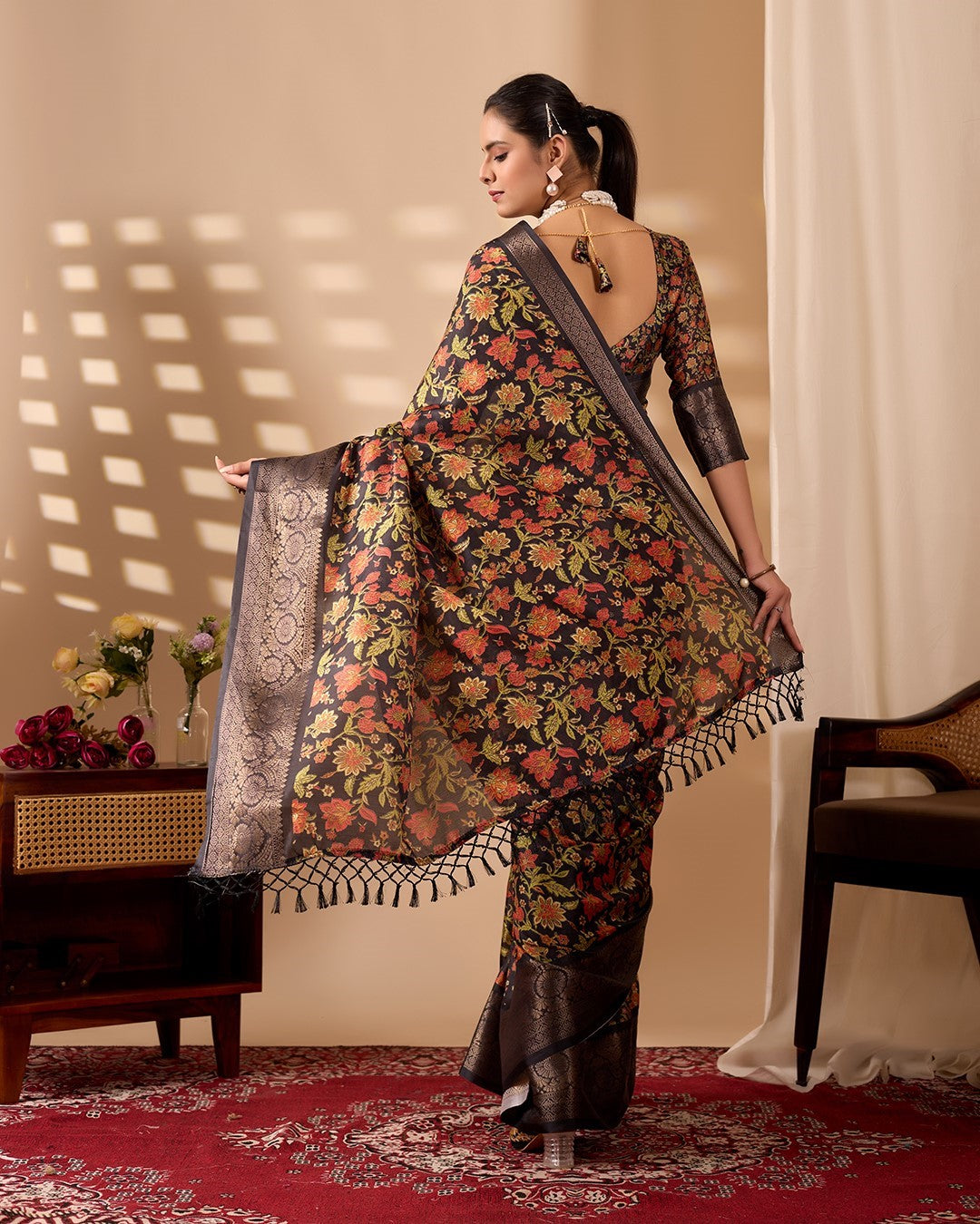 Multi Soft Lichi Silk Saree With Digital Printed Designer Premium Saree