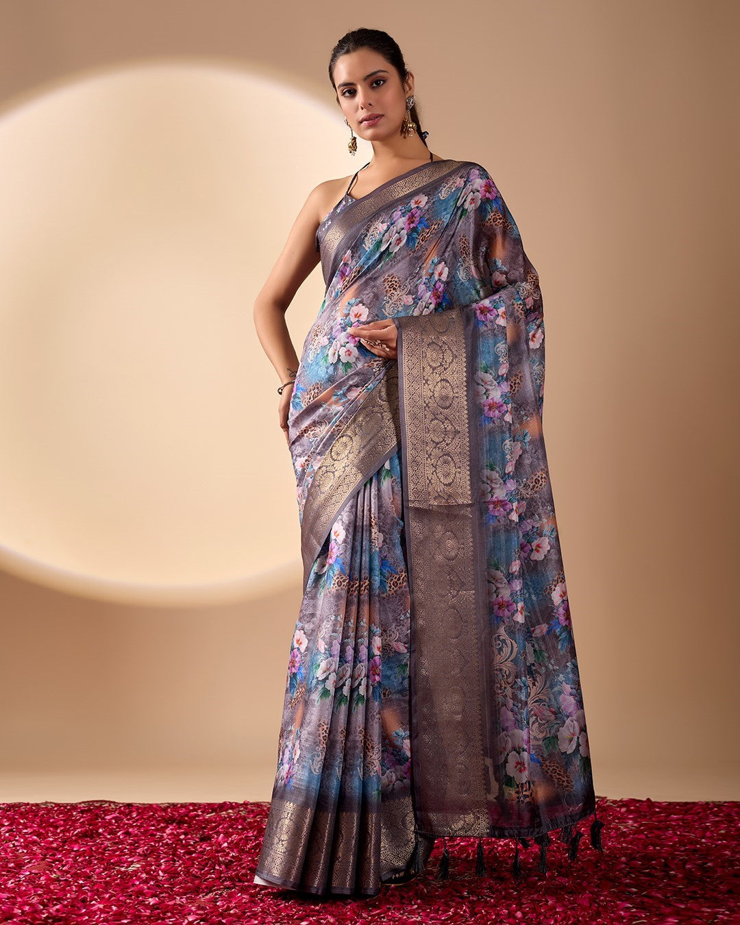 Multi Soft Lichi Silk Saree With Digital Printed Elegant Classic Saree