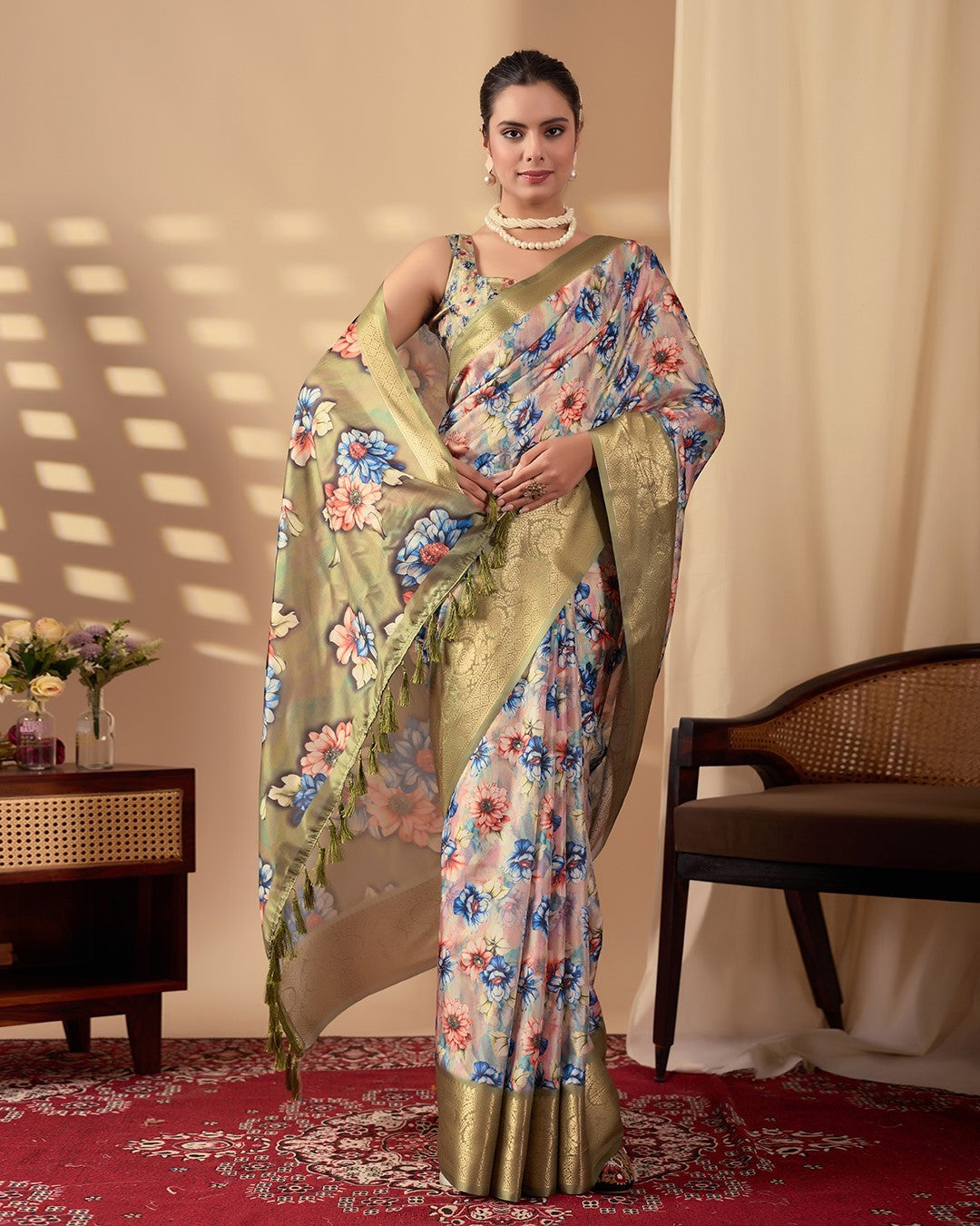 Multi Soft Lichi Silk Saree With Digital Printed Premium Elegant Saree
