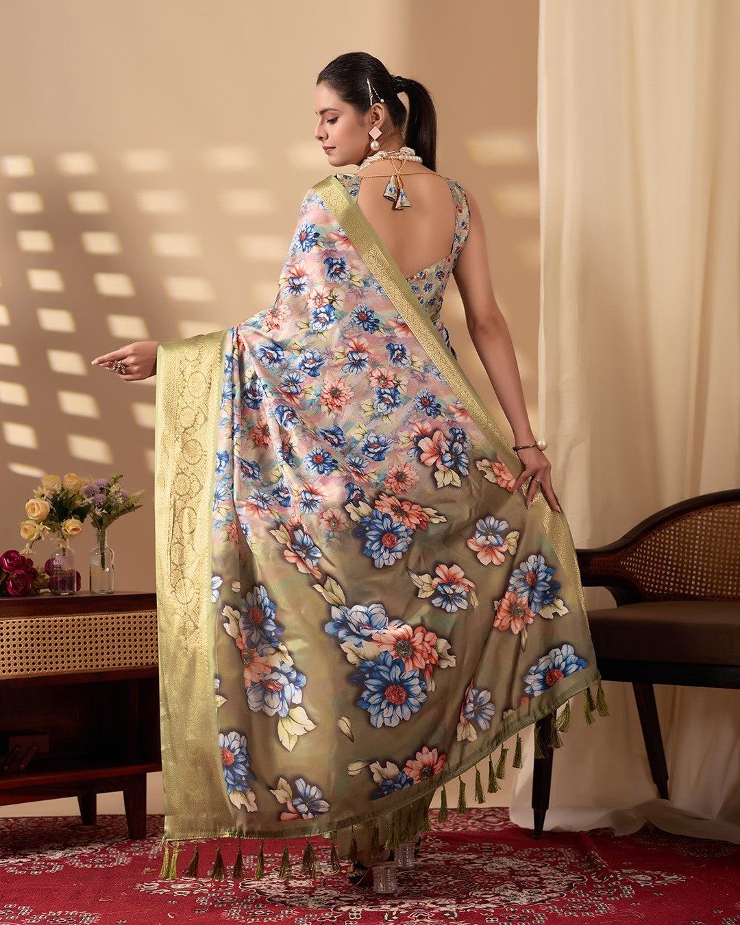 Multi Soft Lichi Silk Saree With Digital Printed Premium Elegant Saree