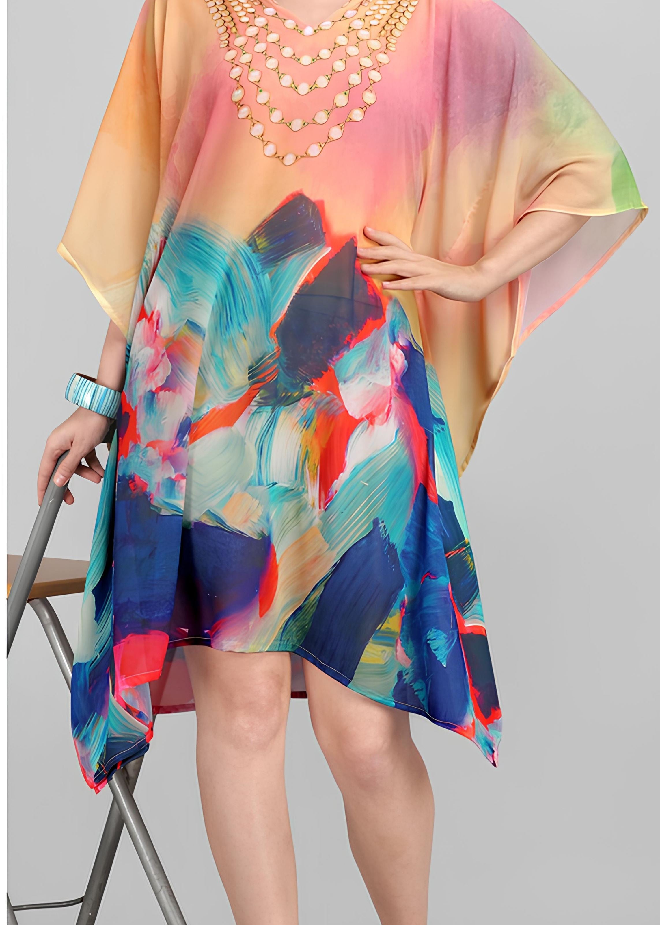 Multi Weightless Georgette Readymade Kaftan With Digital Printed