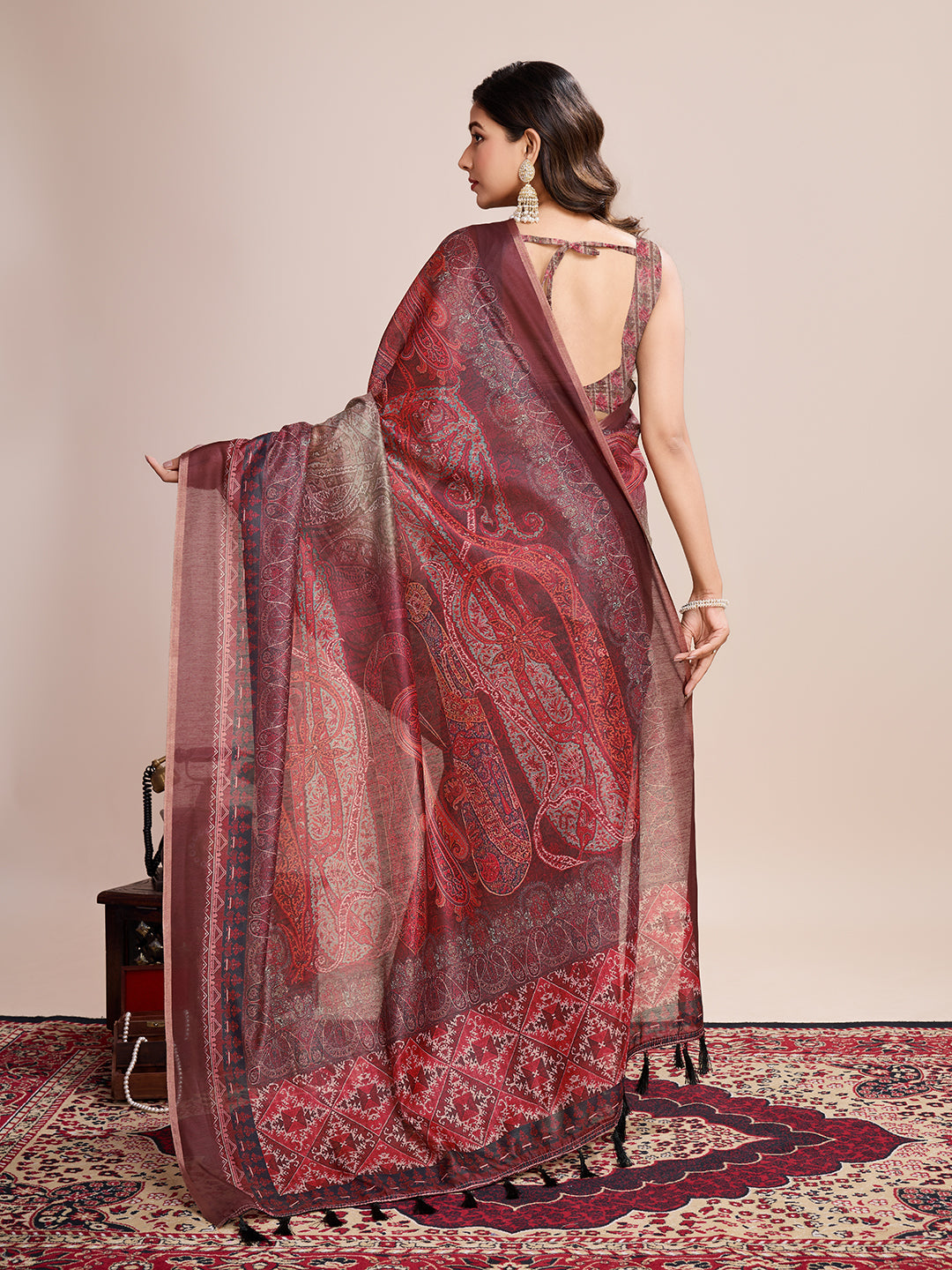 Multicolor Designer Printed Linen Fabric Partywear Saree For Trendy Designer Looks