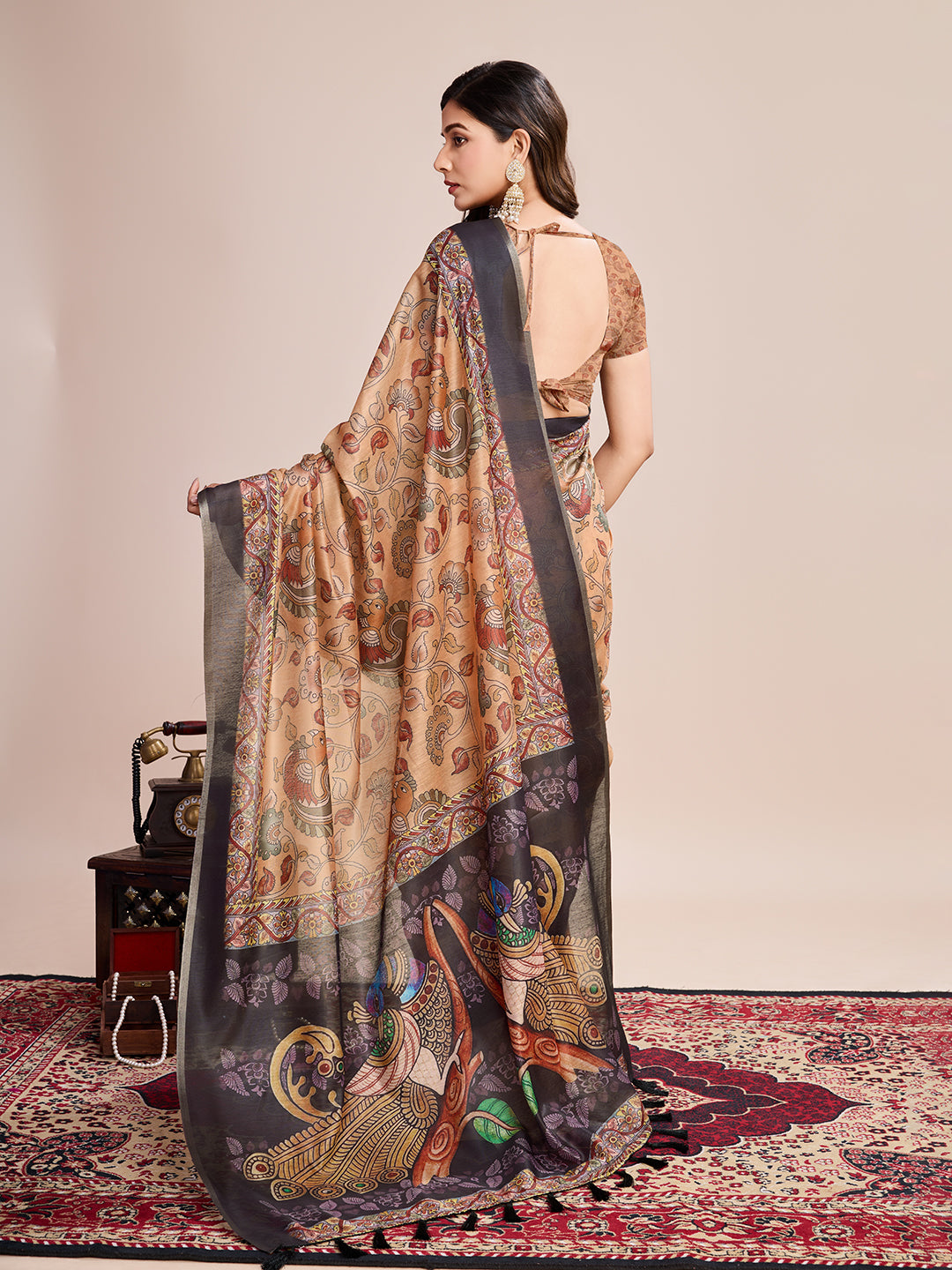 Multicolor Designer Printed Linen Fabric Partywear Saree For Trendy Designer Looks