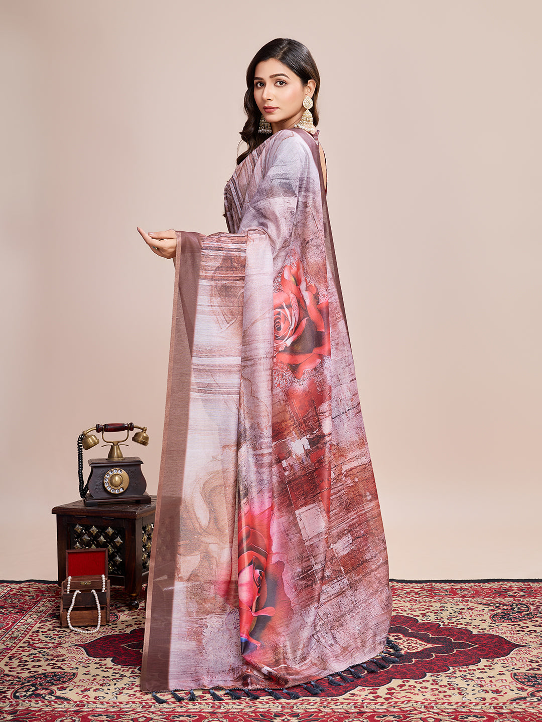 Multicolor Designer Printed Linen Fabric Partywear Saree For Trendy Designer Looks