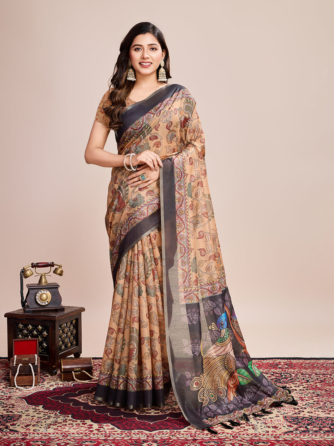 Multicolor Designer Printed Linen Fabric Partywear Saree For Trendy Designer Looks