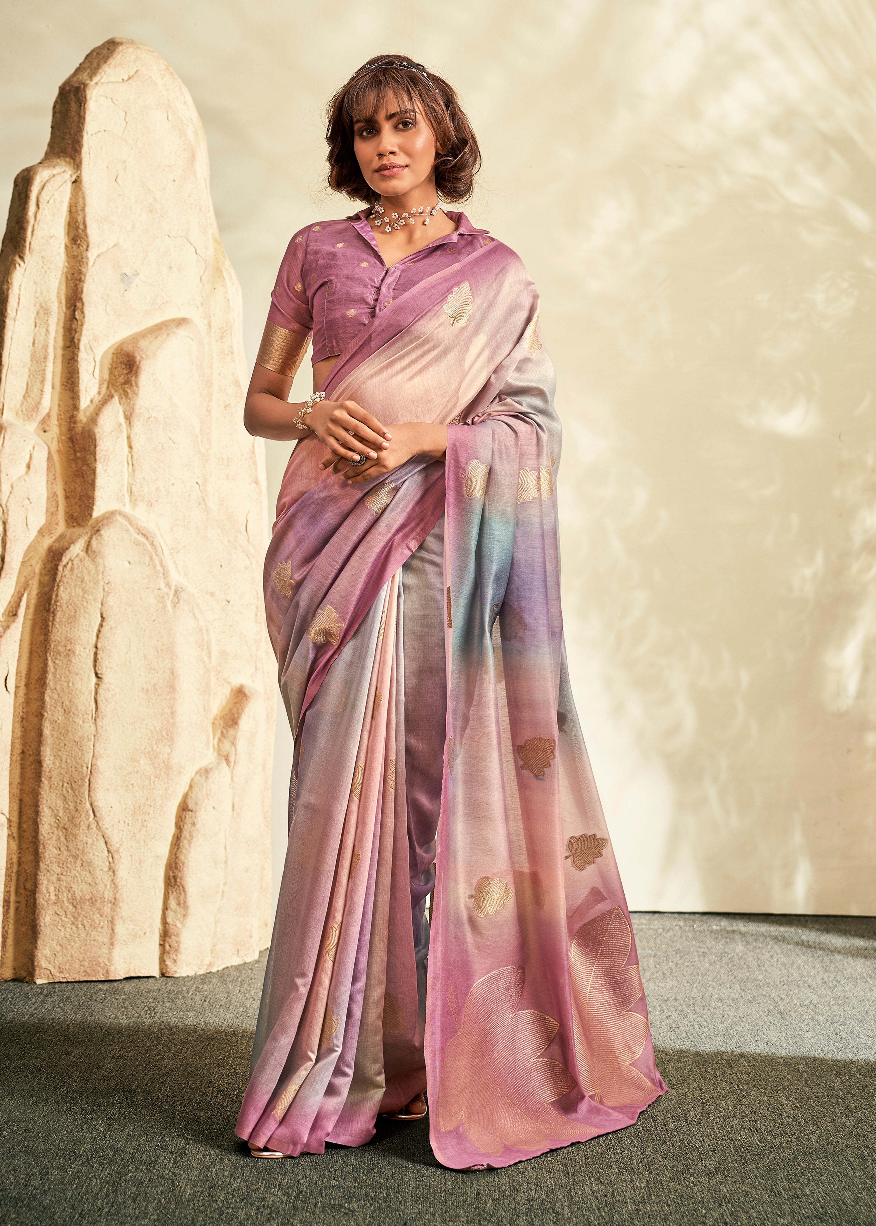 Multicolor Handloom Khadi Saree With Jacquard Woven With Digital Print