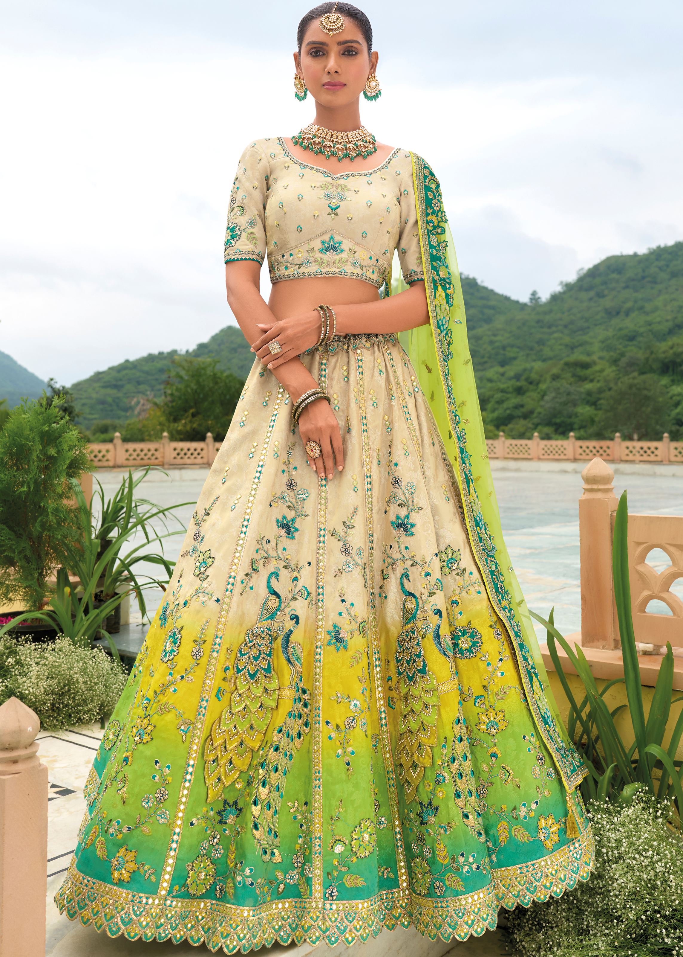 Multicolor Lehenga Choli With Heavy Thread Embroidery, Khatli With Sequins Work