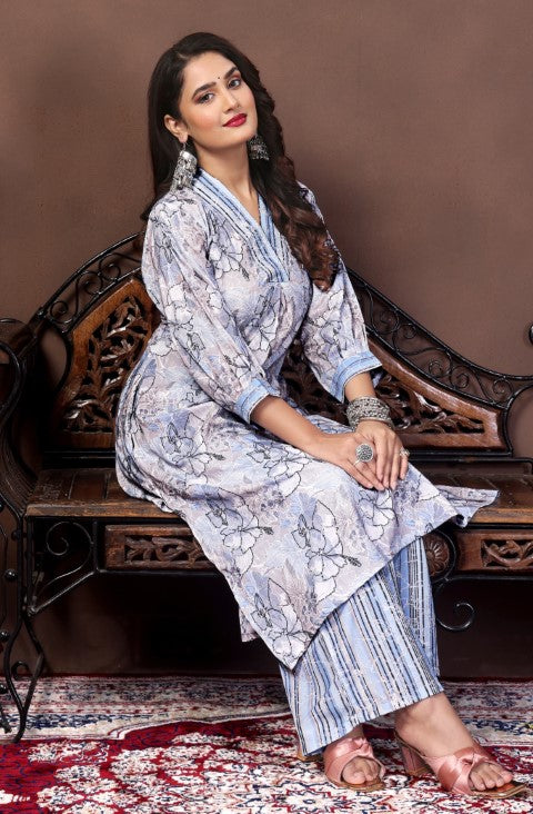 Multicolor Muslin Kurta Pant With Printed