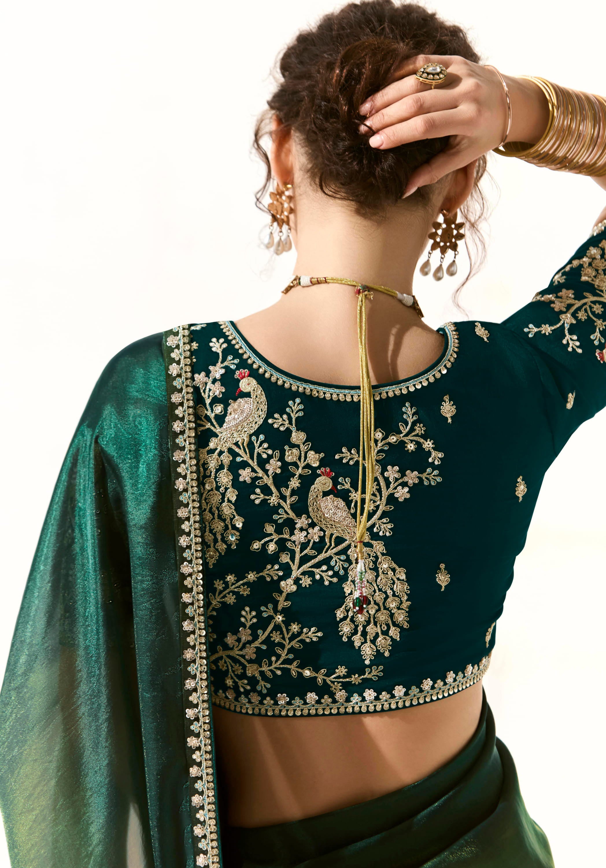 Multicolor Organza Tissue Saree With Heavy Work Border With Embroidered Blouse