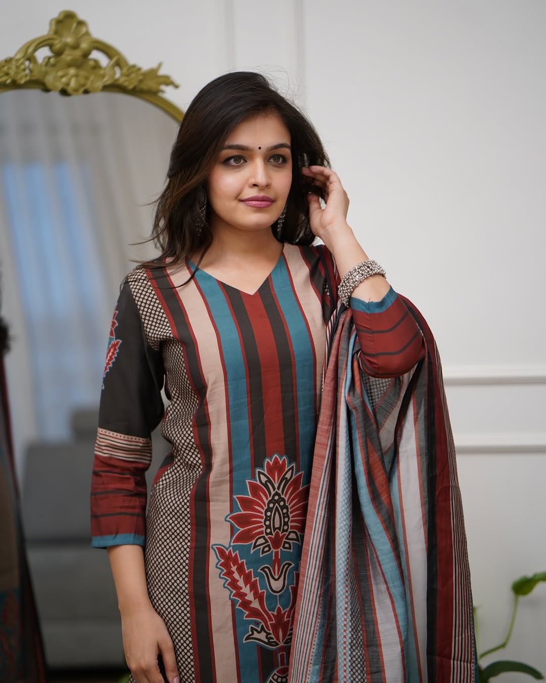 Multicolor Rayon Kurta Pant Set Printed