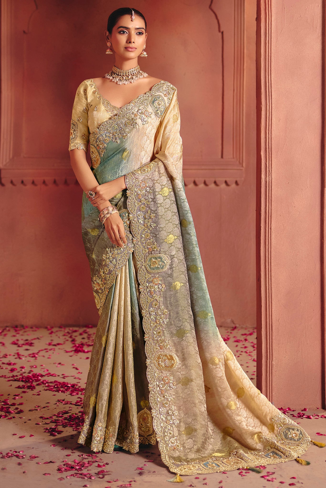 Multicolor Saree With Heavy Embroidery, Sequin, Thread Work With Heavy Embroidery Work Blouse