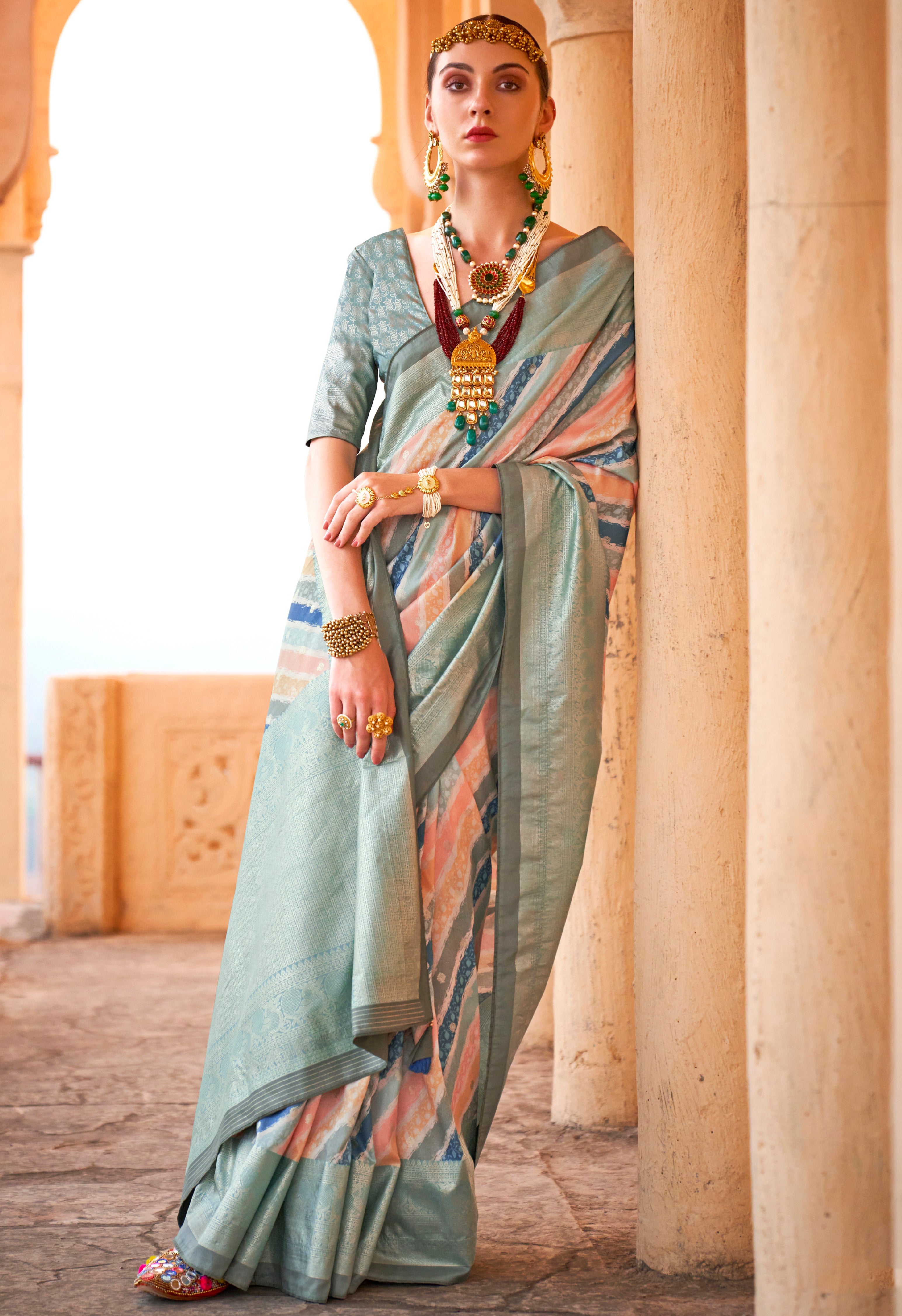 Multicolor Saree With Jacquard Woven Work