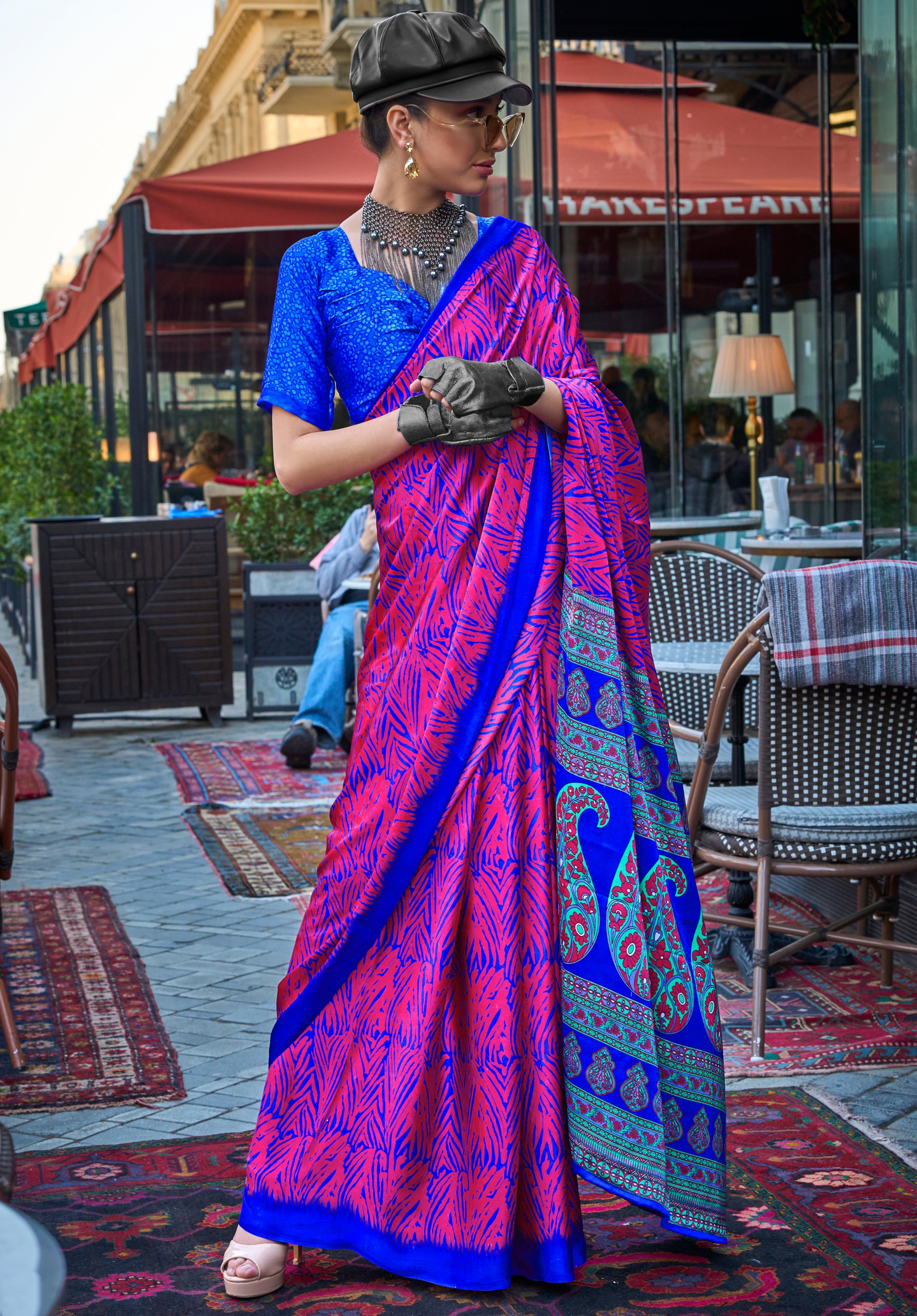 Multicolor Satin Saree With Digital Print