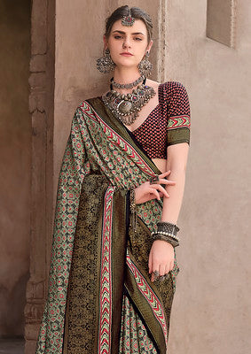 Multicolor Silk Saree With Ajrakh Print