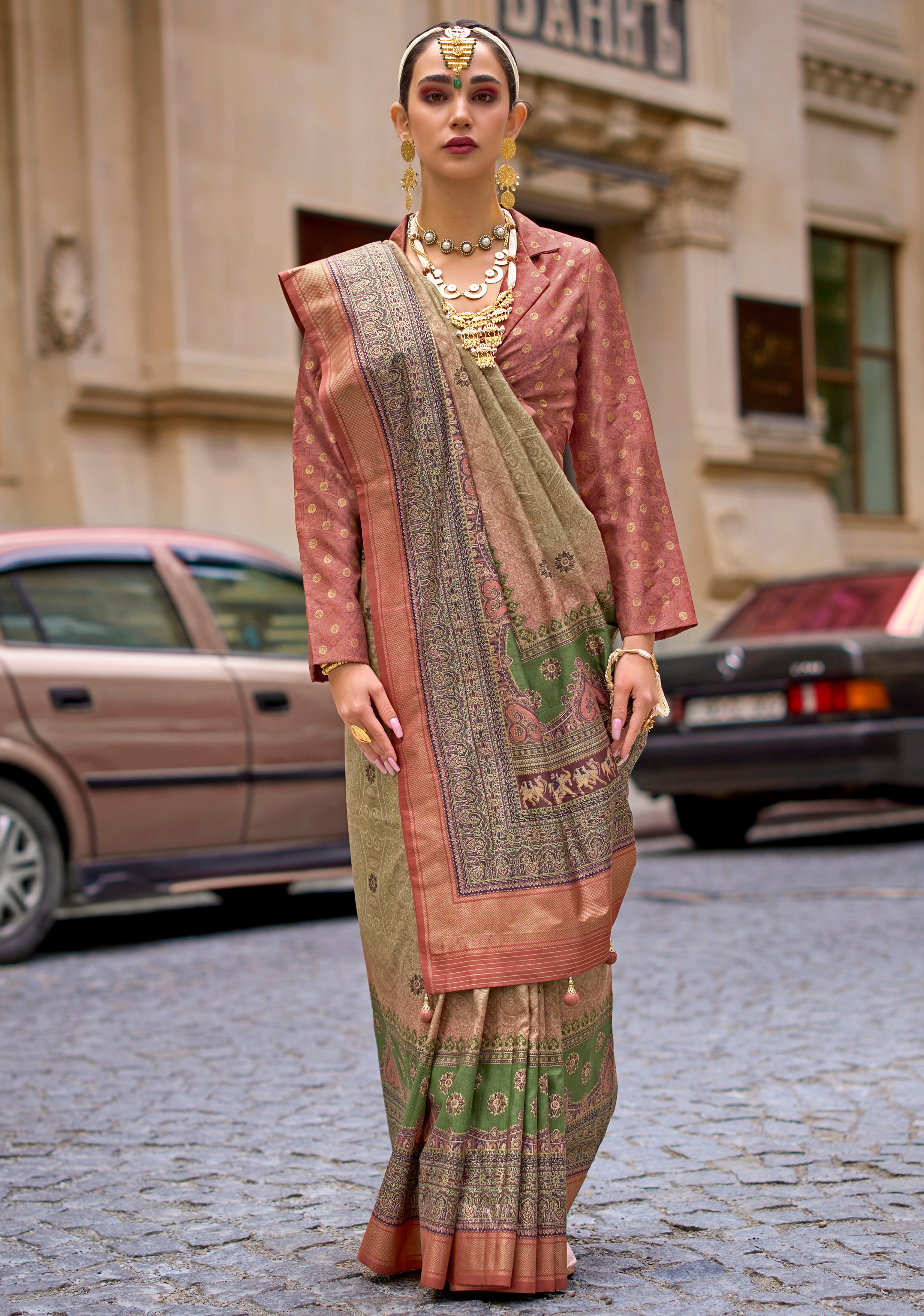 Multicolor Silk Saree With Foil Print