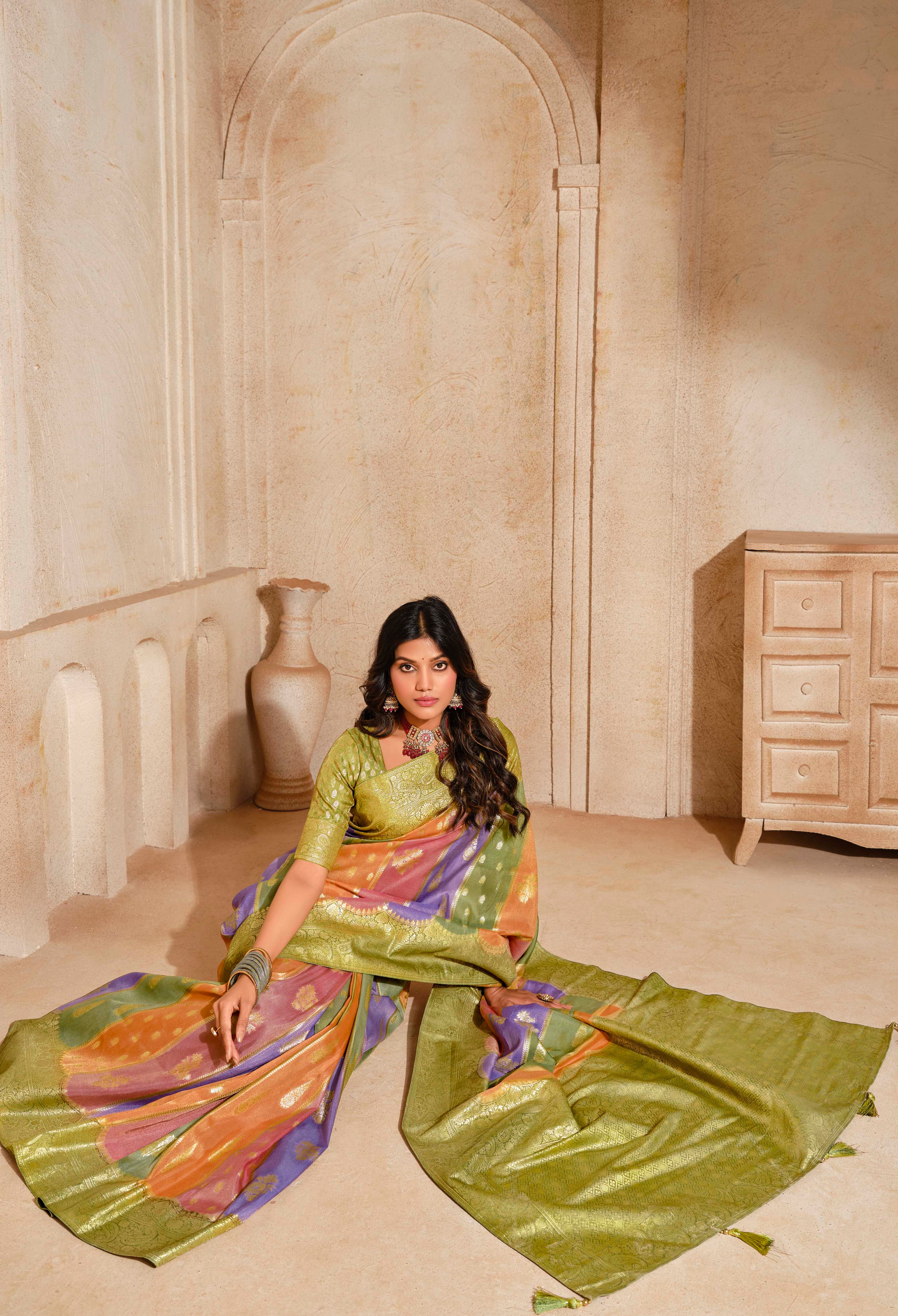 Multicolor Silk Saree With Jacquard Woven Work