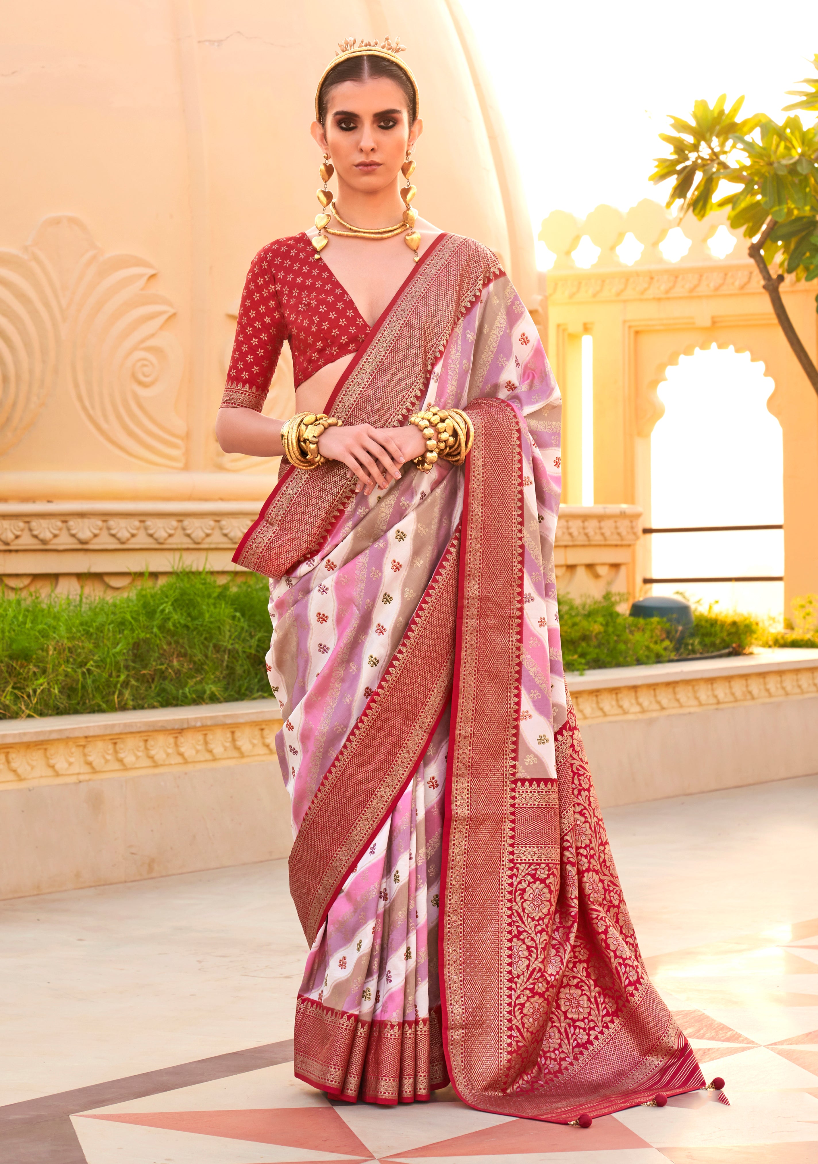Multicolor Silk Saree With Printed With Jacquard Woven Work