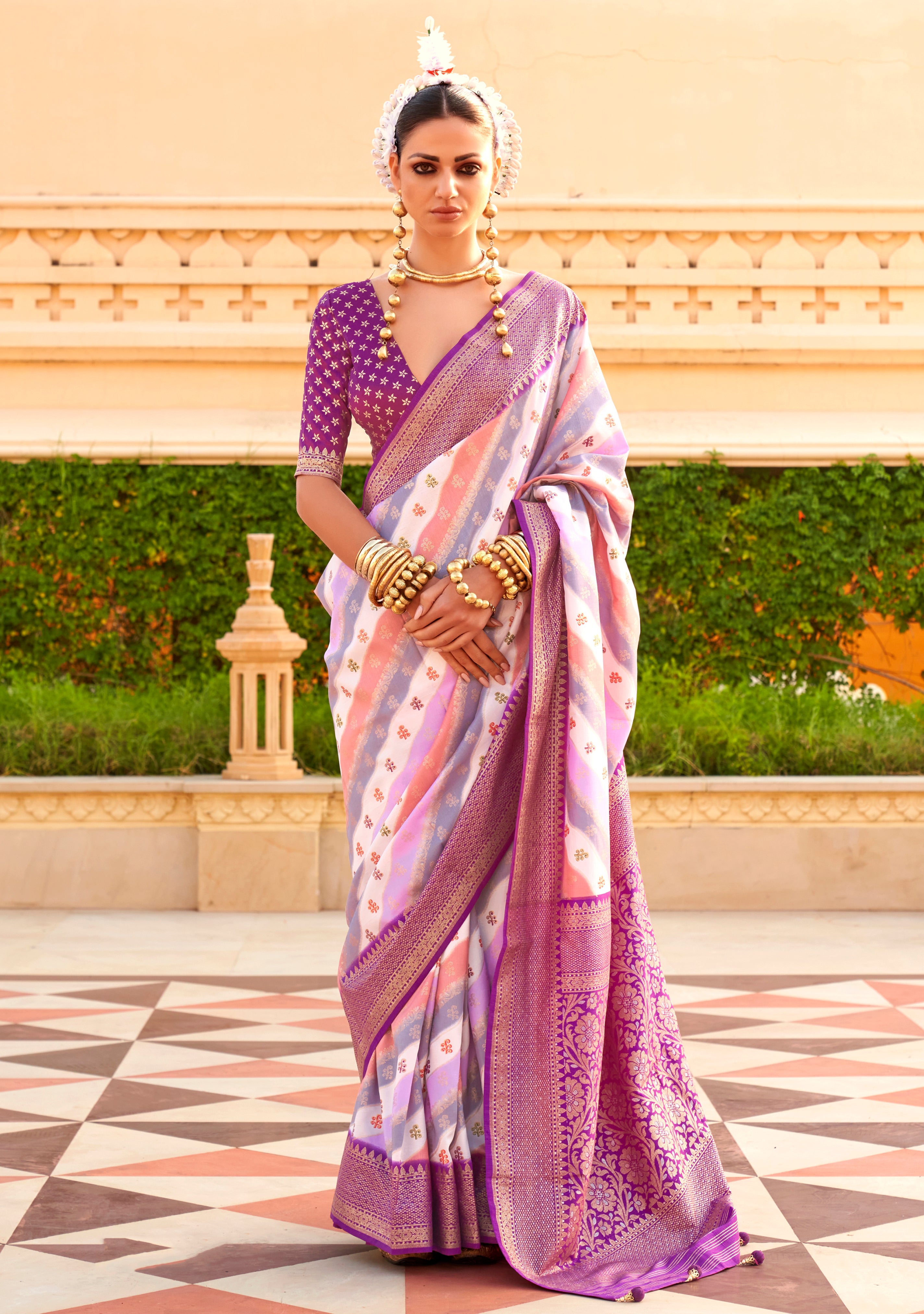 Multicolor Silk Saree With Printed With Jacquard Woven Work