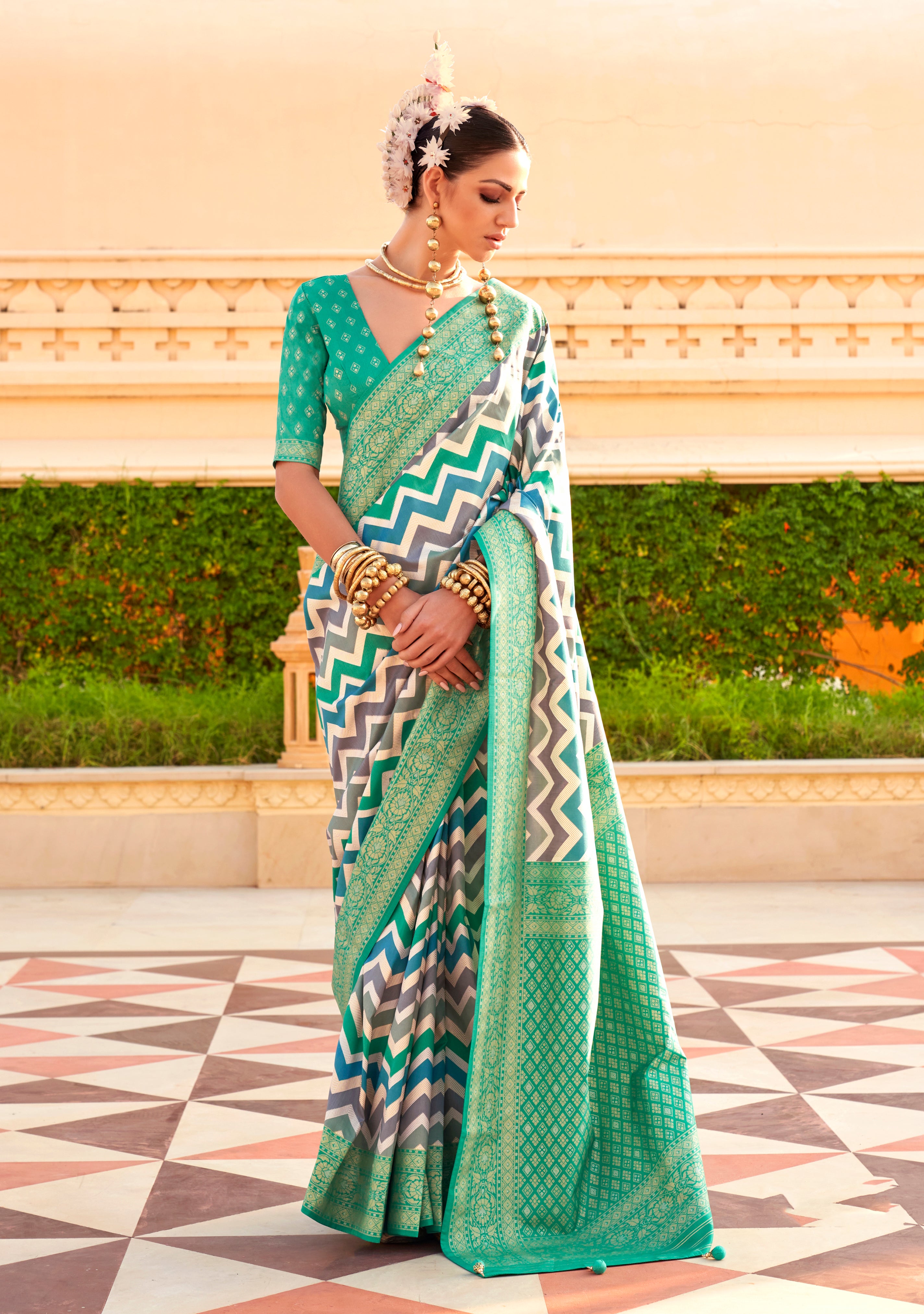 Multicolor Silk Saree With Printed With Jacquard Woven Work