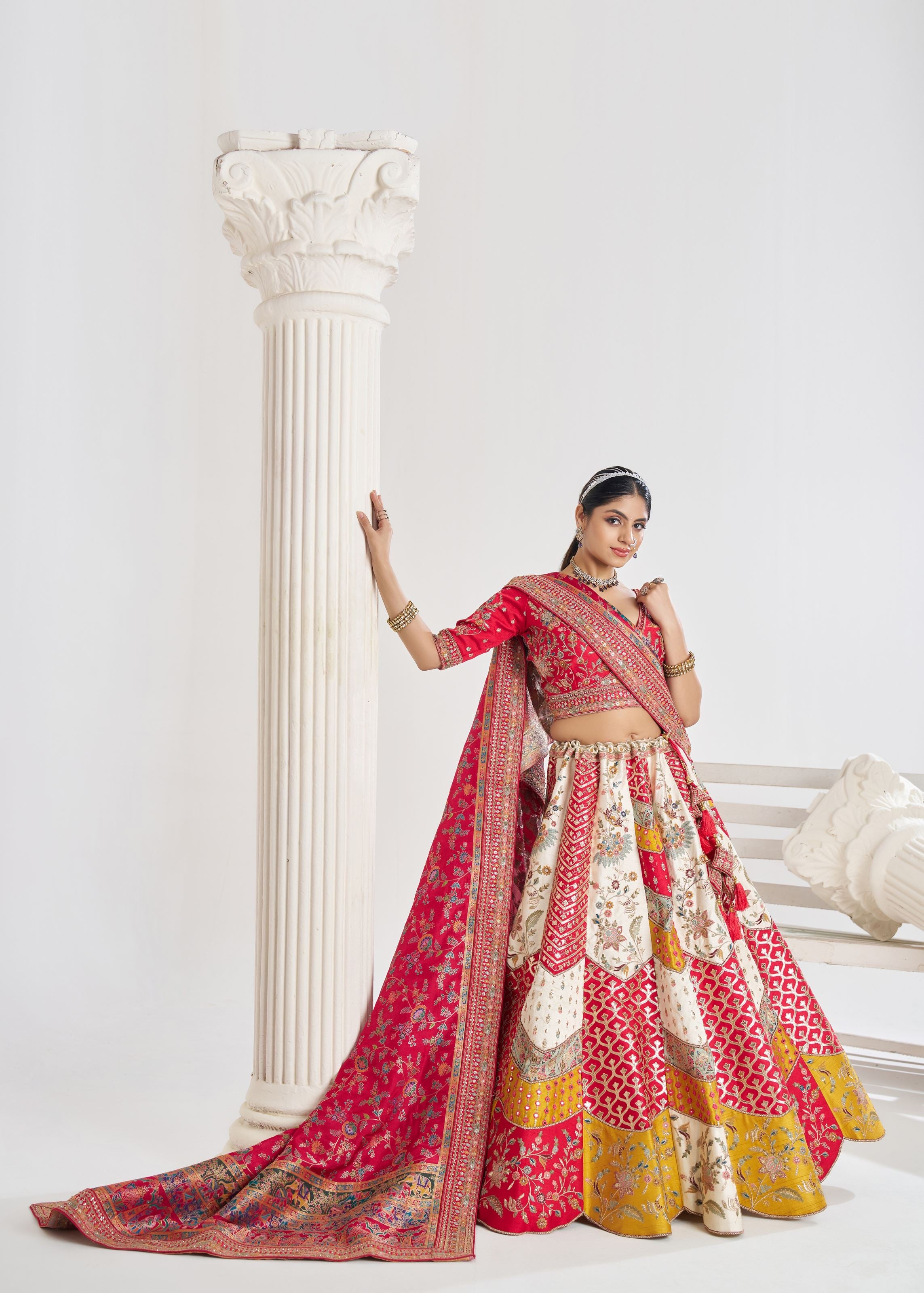 Multicolour Banarsi Mosaic Scallop Designer Bridal Lehenga