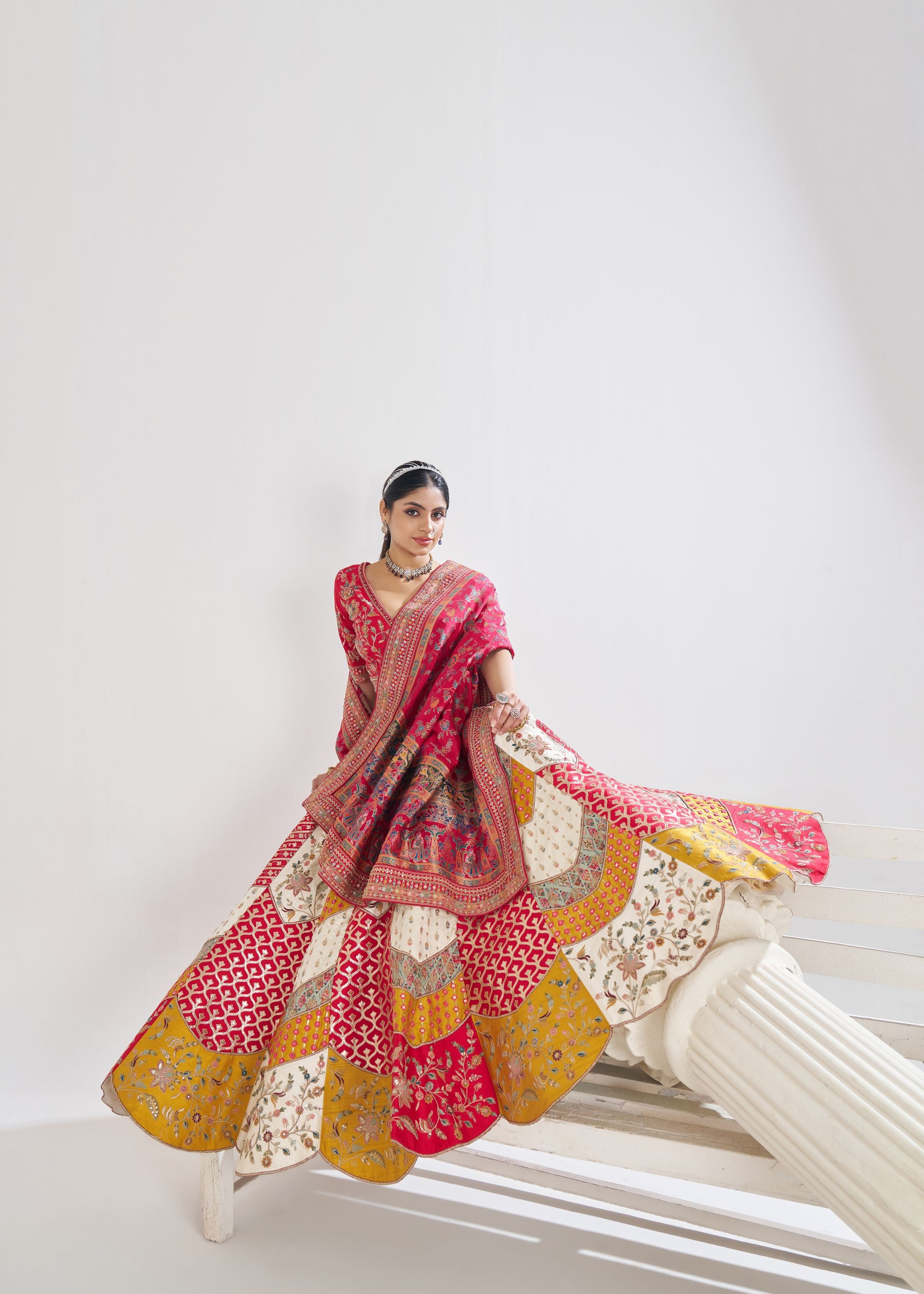 Multicolour Banarsi Mosaic Scallop Designer Bridal Lehenga