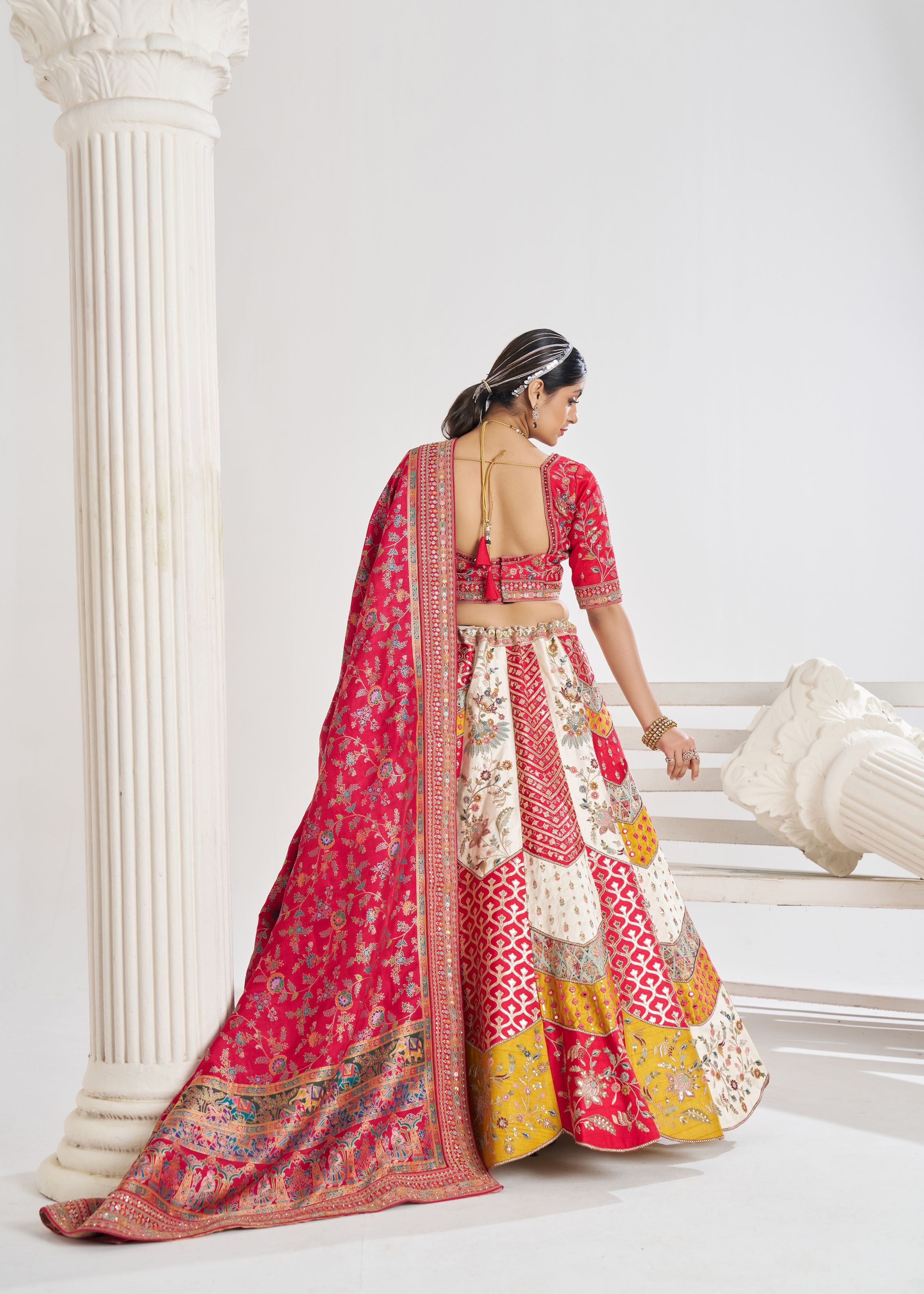 Multicolour Banarsi Mosaic Scallop Designer Bridal Lehenga