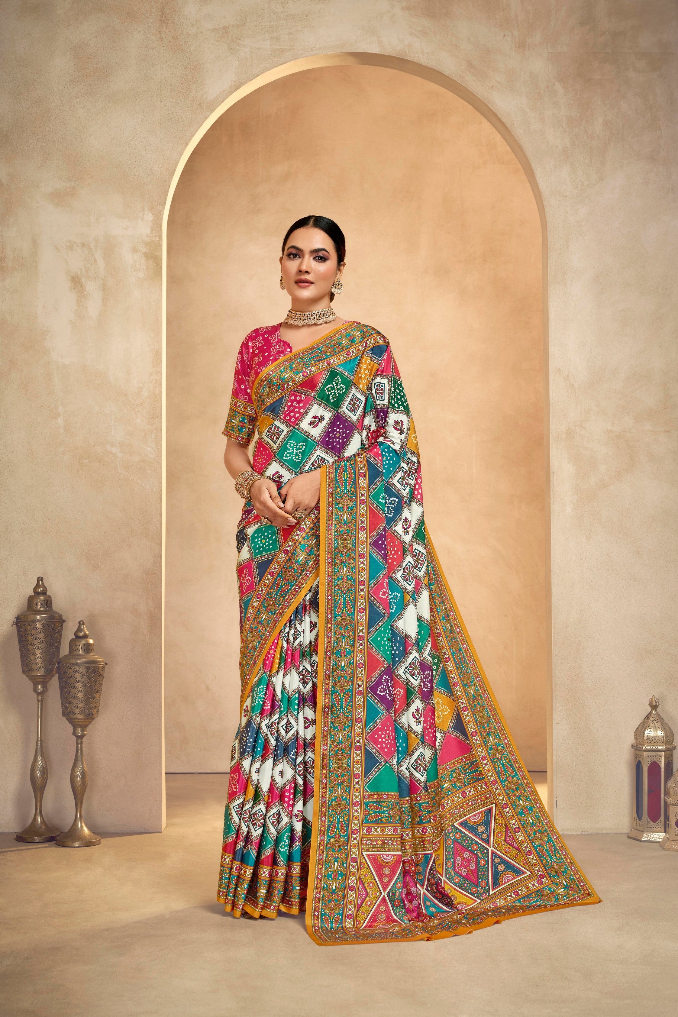 Multy Crepe Silk Position Digital Foil Printed Saree