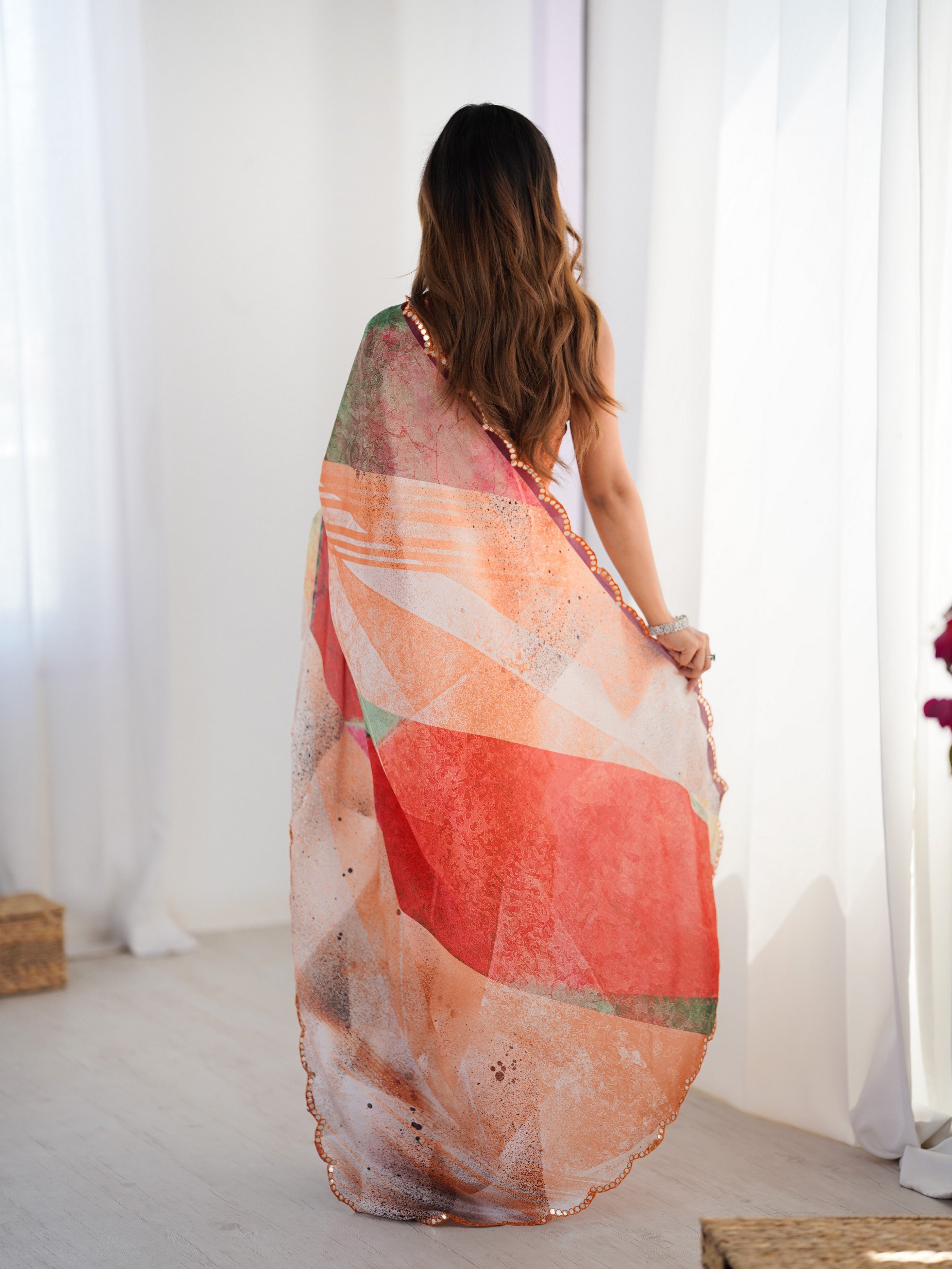 Multy Ethnic Partywear Digital Printed Saree With Stylish Cut Border