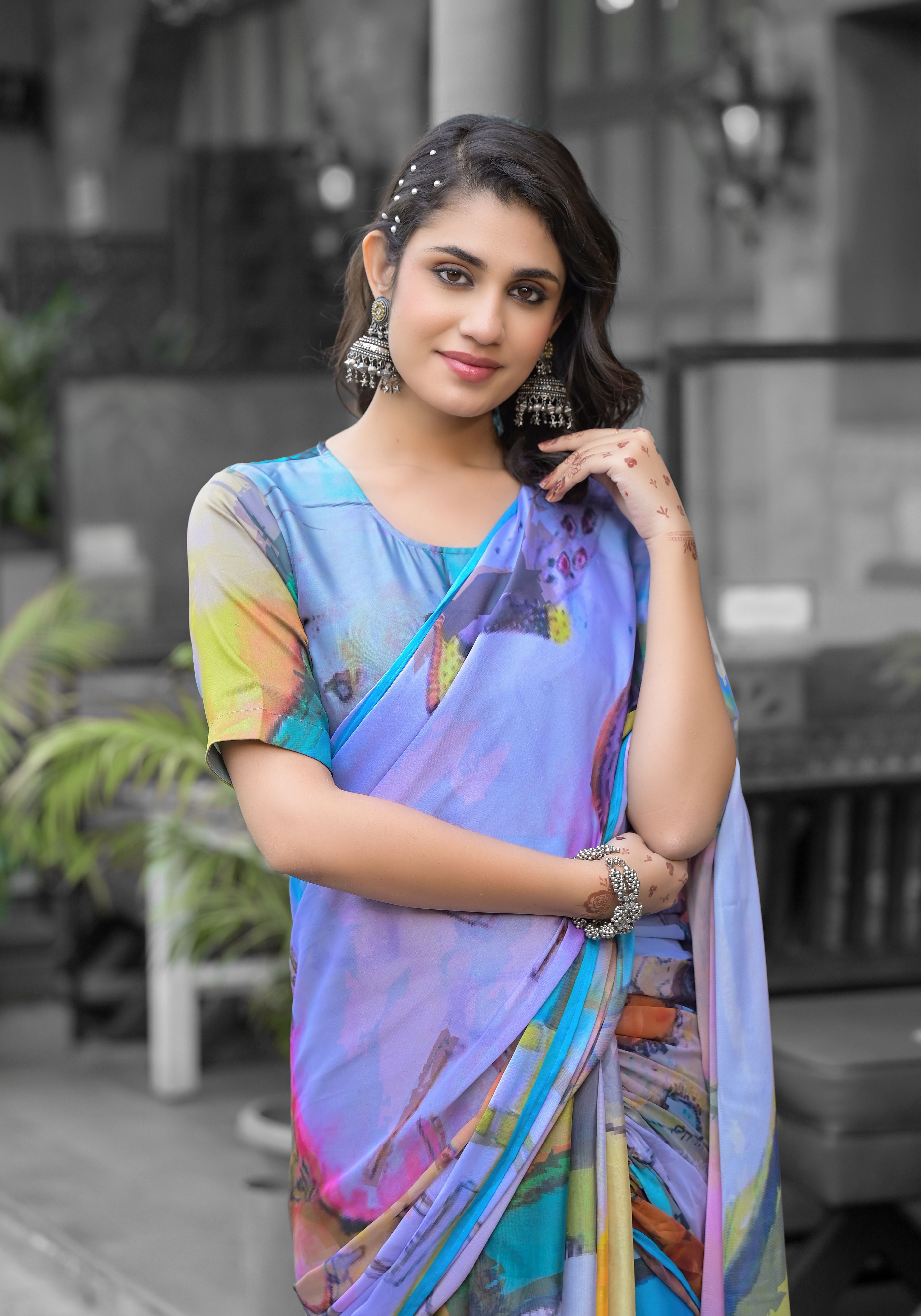 Multy Imported Georgette Designer Digital Printed Ready To Wear Gown Style Saree