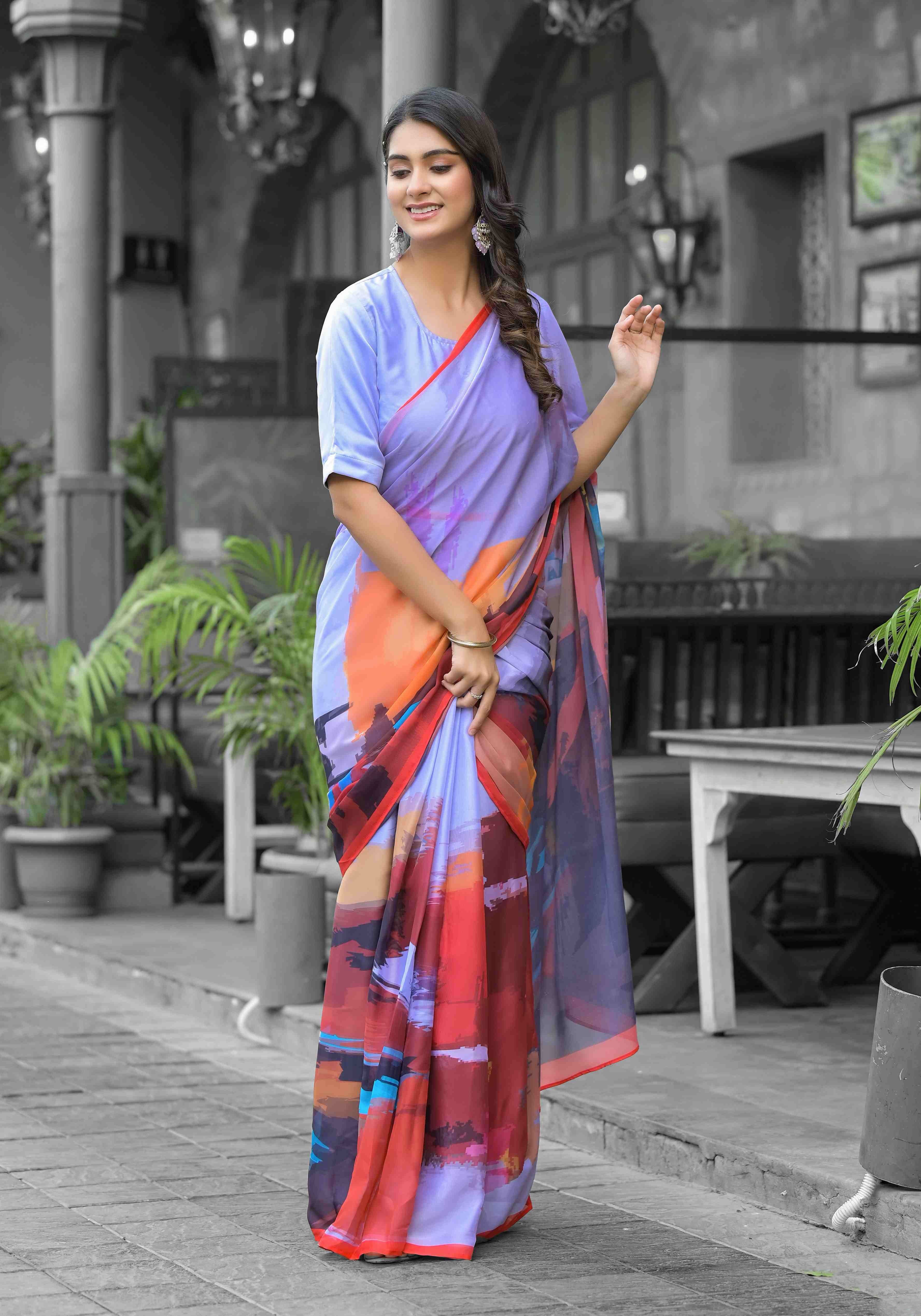 Multy Imported Georgette Designer Digital Printed Ready To Wear Gown Style Saree