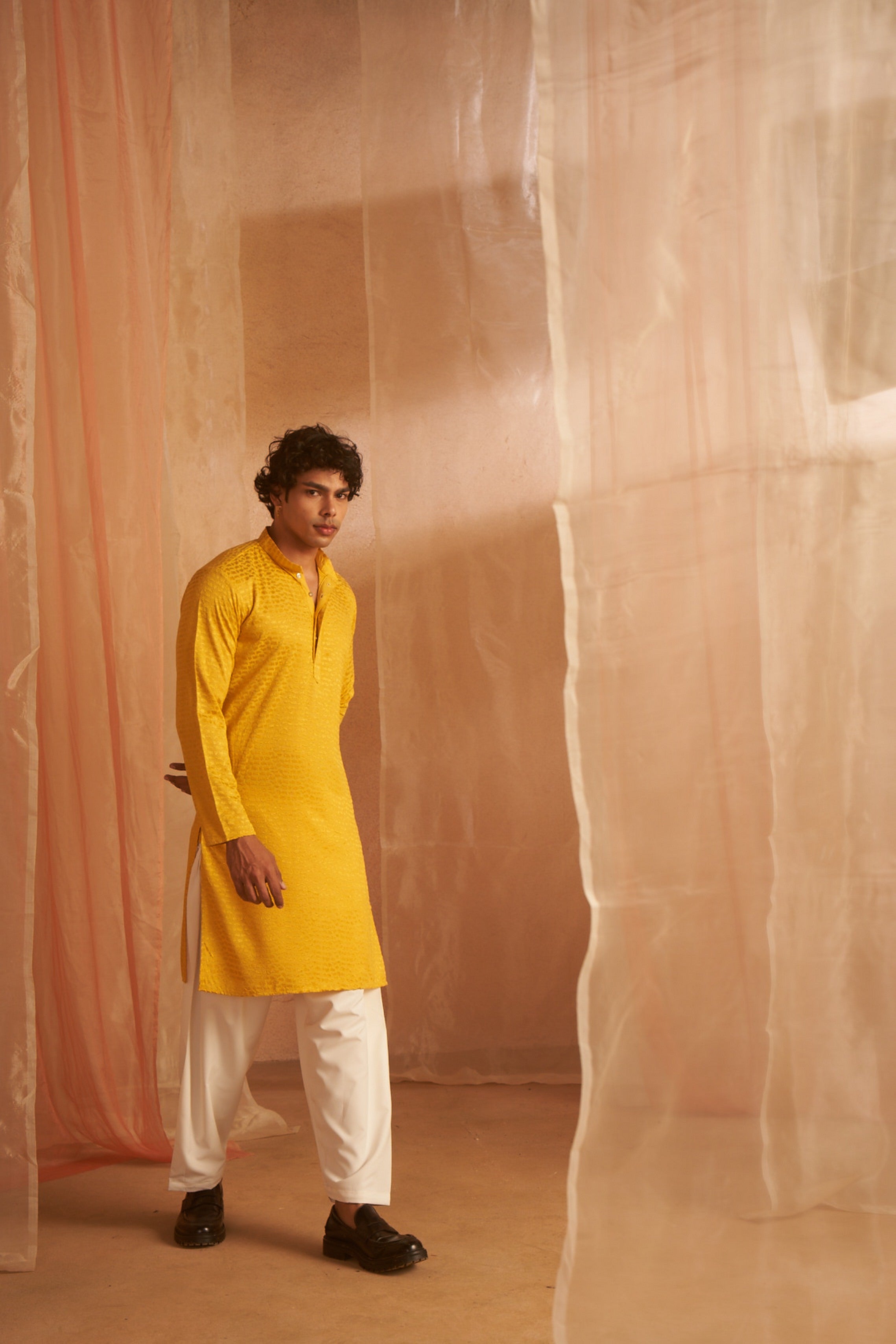 Mustard Chikankari Viscose Kurta Payjama – Vibrant Traditional Choice