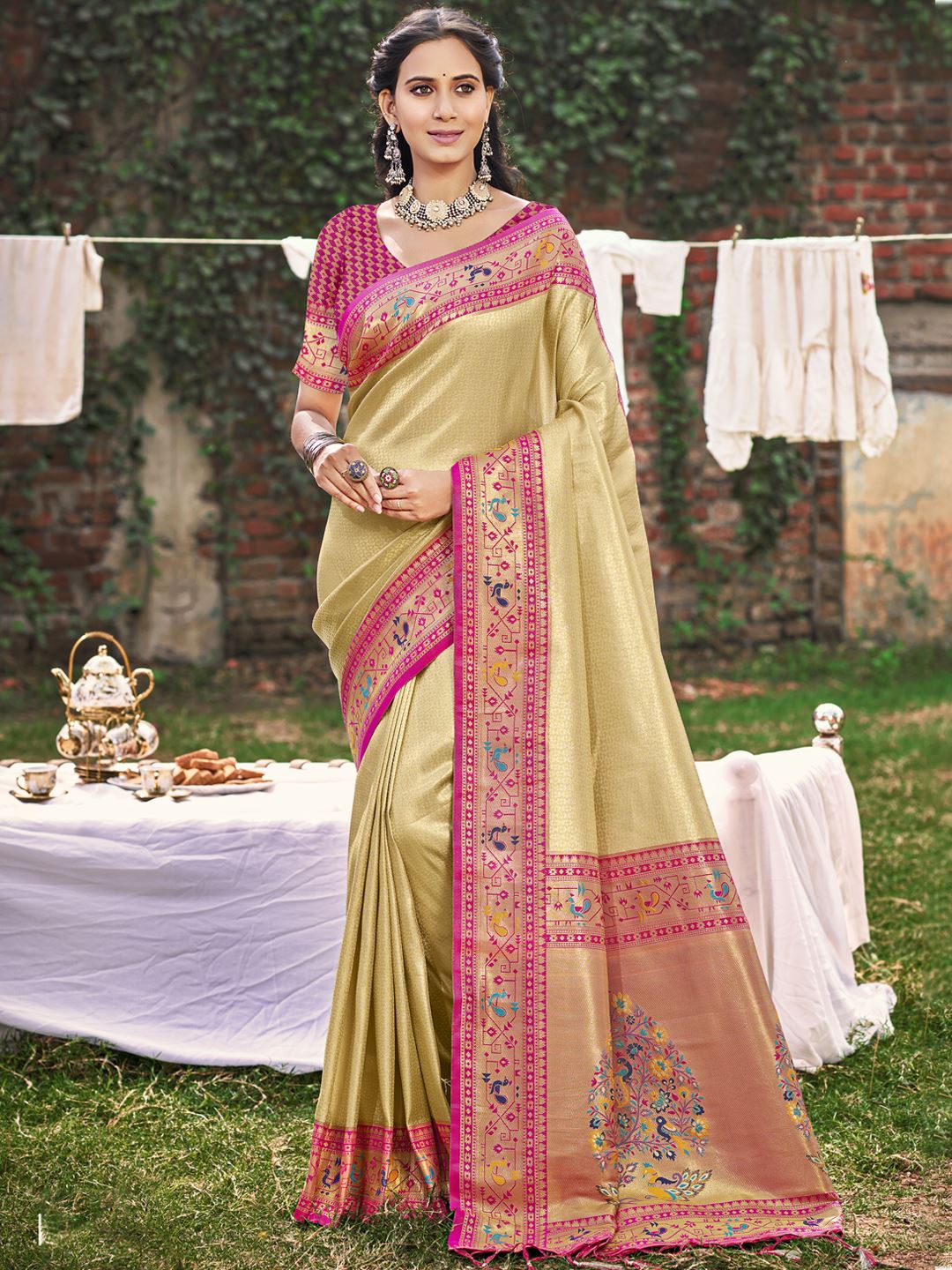 Mustard Color Classic Paithani Silk Saree