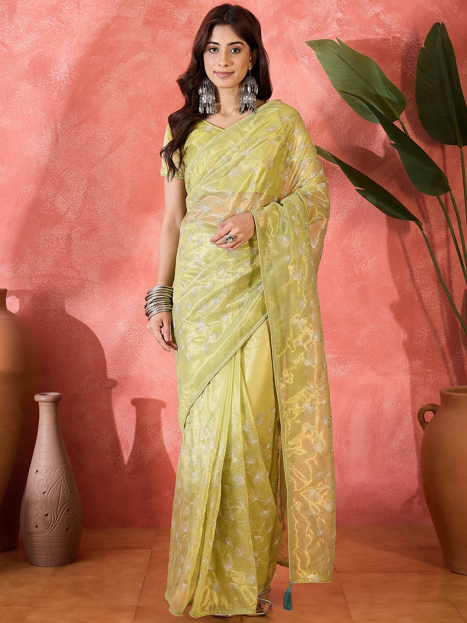Mustard Designer Twill Net Sequins Embroidery Work Saree