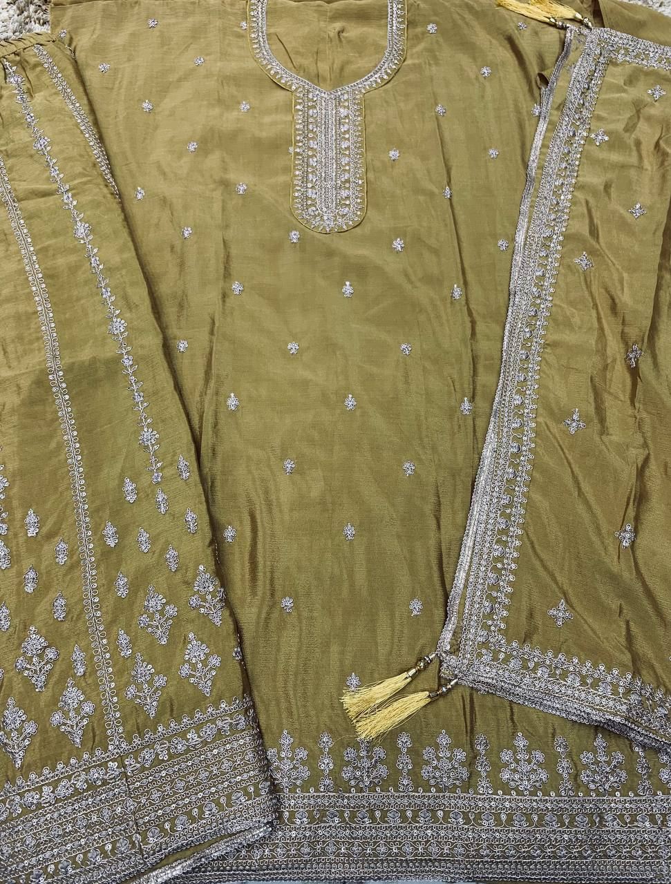 Mustard Heavy Designer Suit With Heavy Embroidery Work