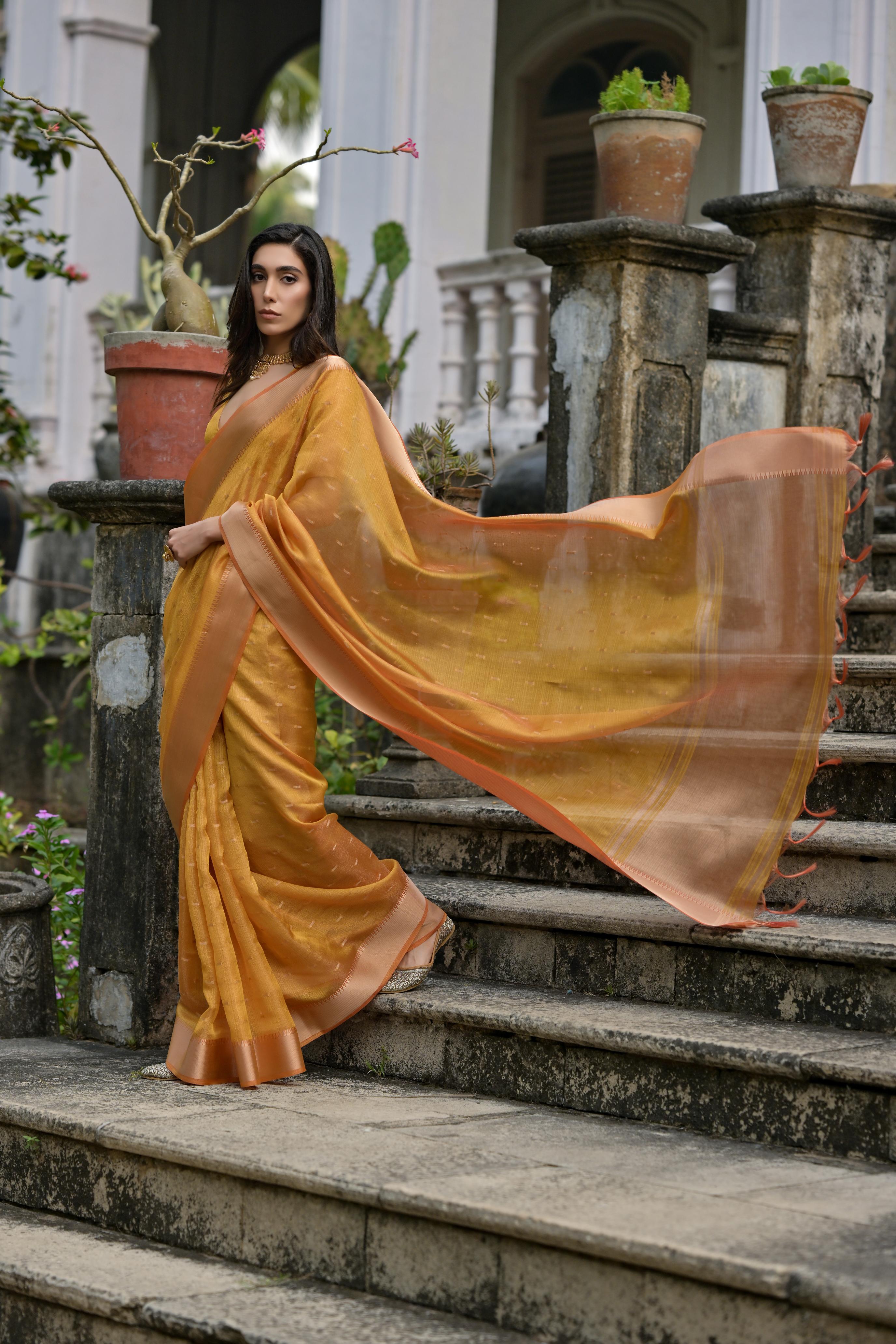 Mustard Kalyani Silk Elegant Designer Festive Wear Heavy Woven Designer Saree