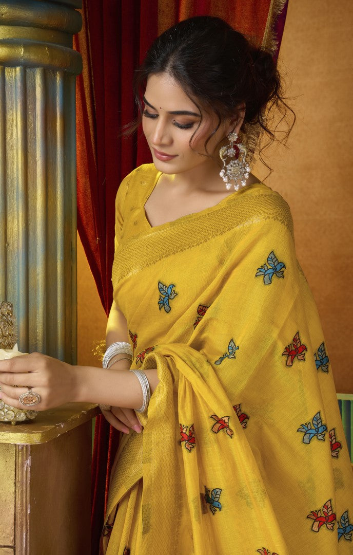 Mustard Katha Modal Saree with Elegant Mina Woven Work