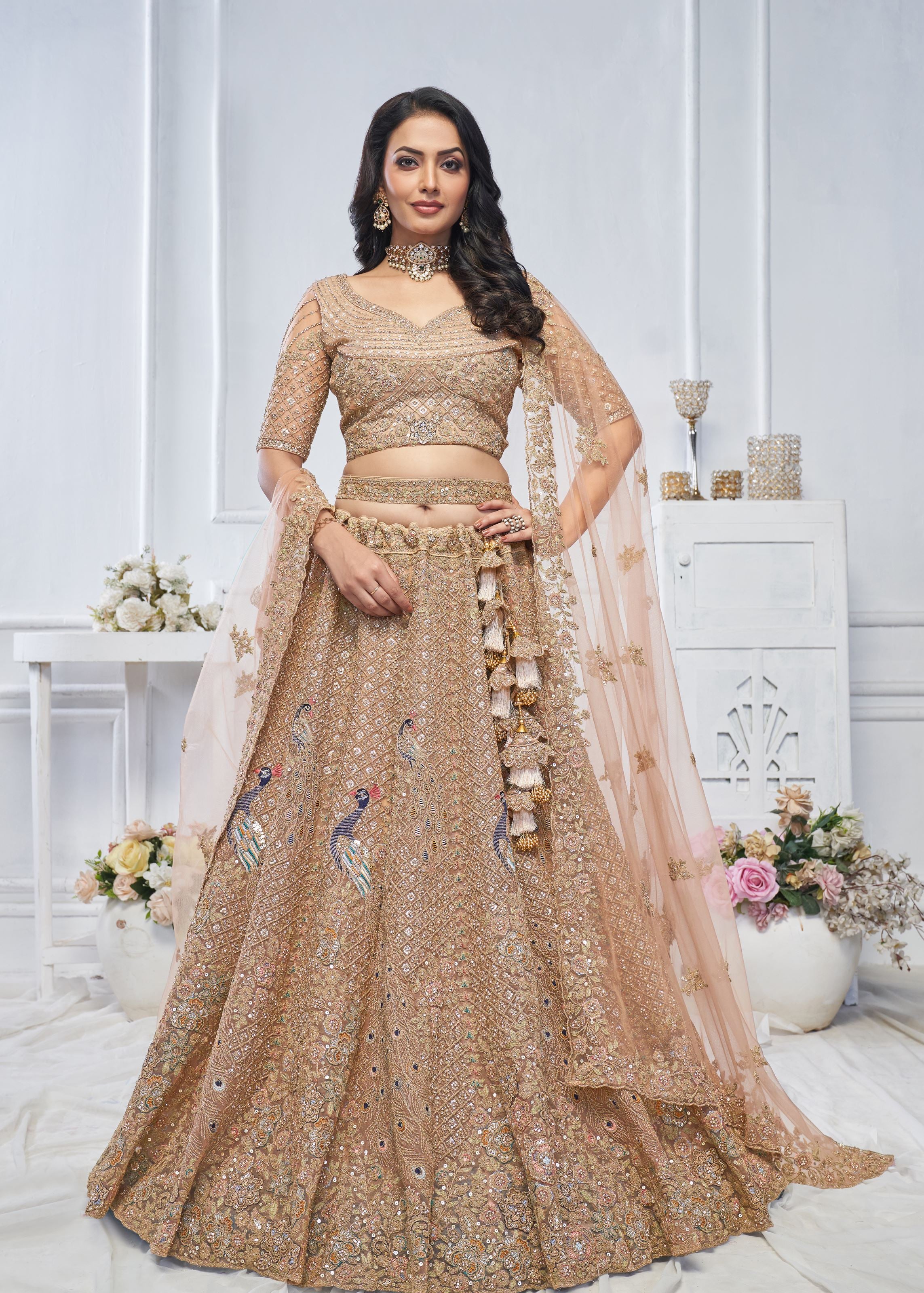 Mustard Lehenga Choli With Embroidery Work
